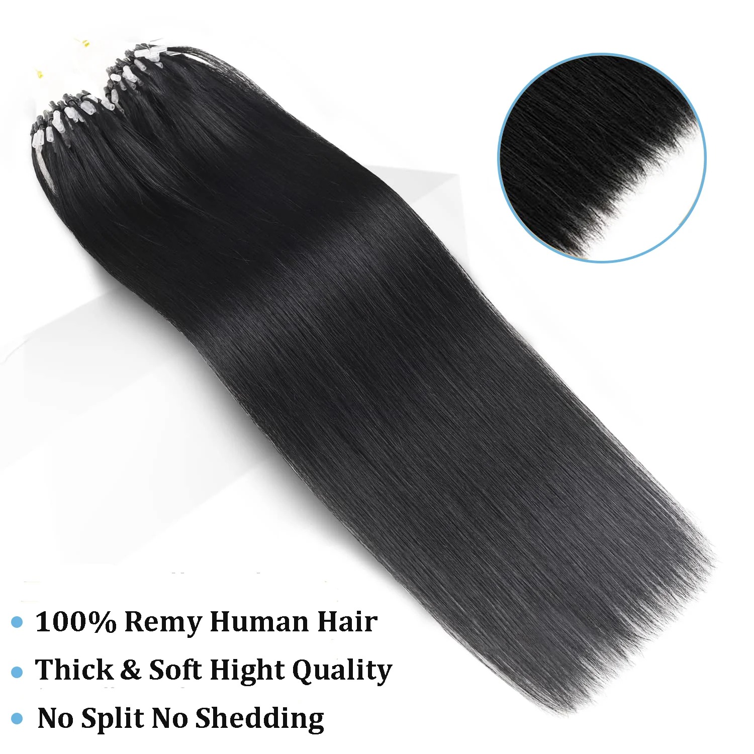 Straight Micro Loop ( link ) Hair Extensions – Brazilian Remy Human Hair, 100 Pieces, Color #1B