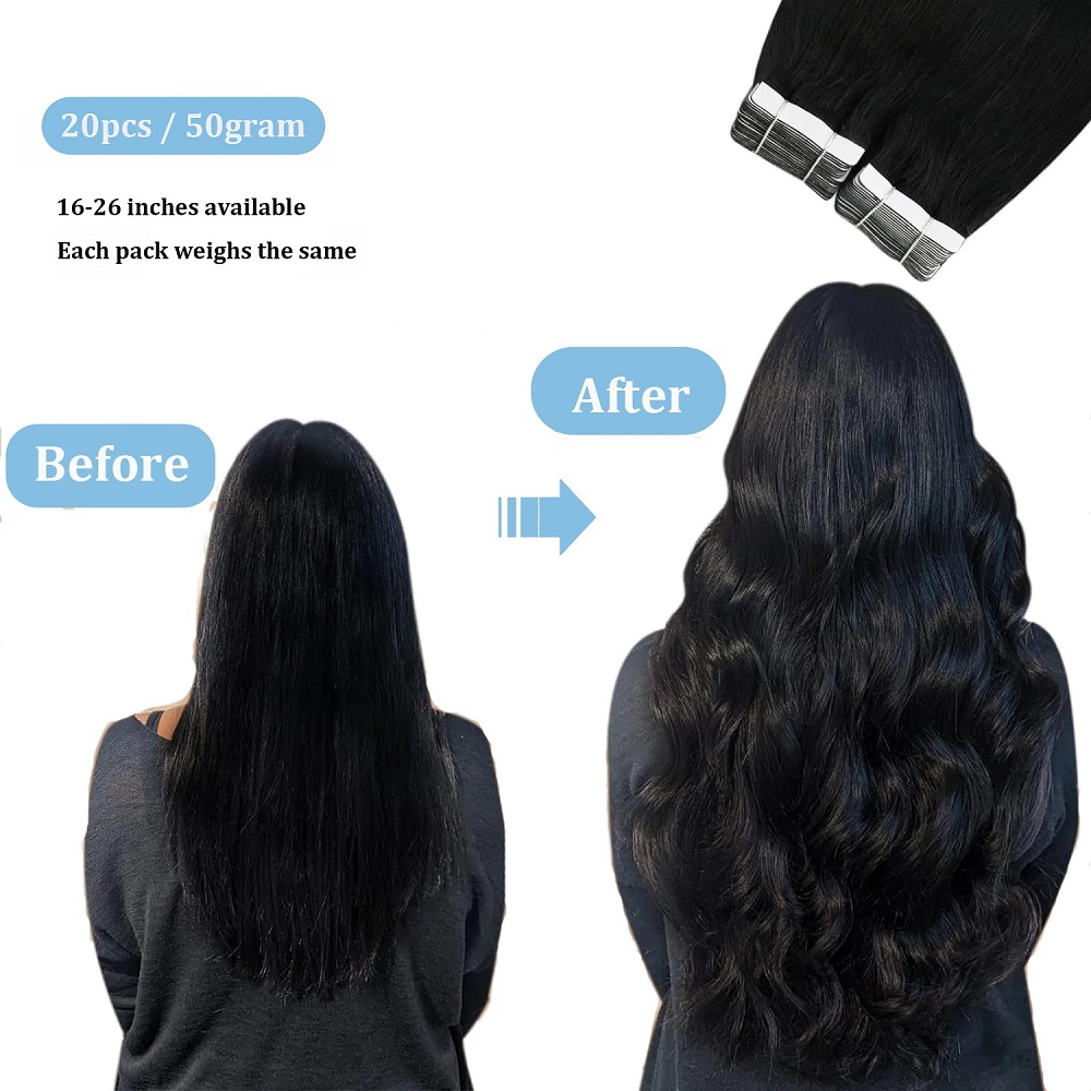 Brazilian Tape-In Hair Extensions – Straight, 100% Human Hair, ( 20 pcs-50g, 40 pcs-100g, or 60 pcs-150g ) for Seamless Installs