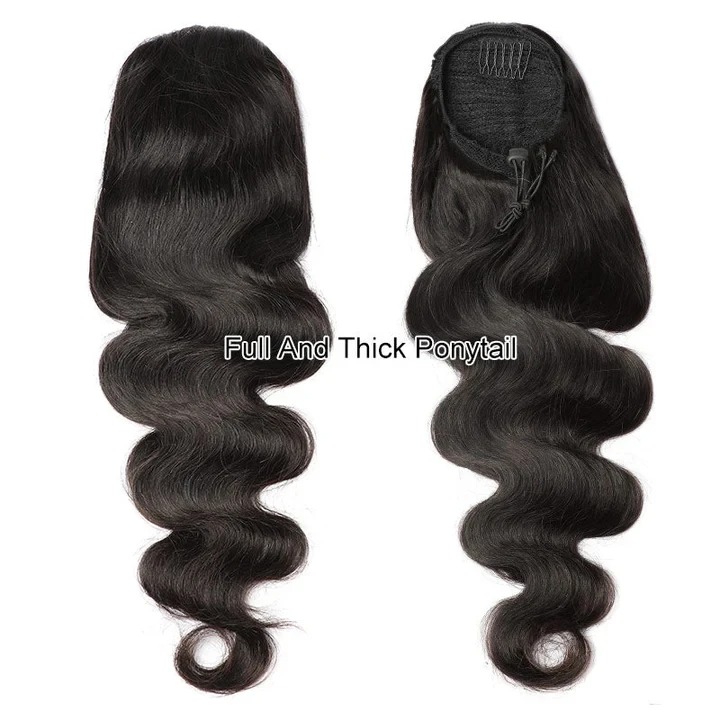 Body Wave Drawstring Ponytail Extension – 100% Real Human Hair, Soft Wavy Finish
