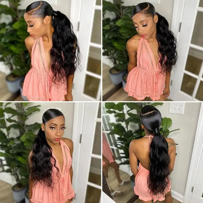 Body Wave Drawstring Ponytail Extension – 100% Real Human Hair, Soft Wavy Finish