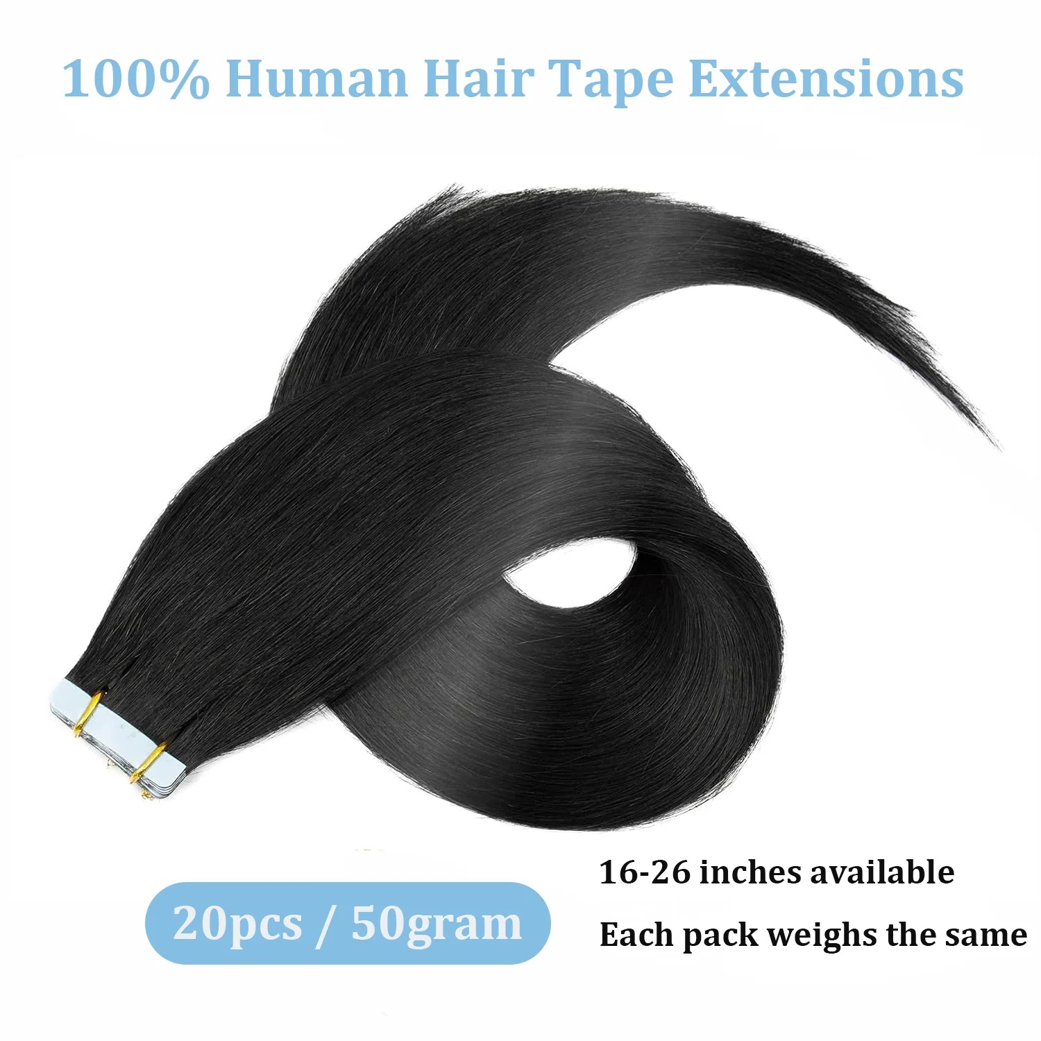 Brazilian Tape-In Hair Extensions – Straight, 100% Human Hair, ( 20 pcs-50g, 40 pcs-100g, or 60 pcs-150g ) for Seamless Installs