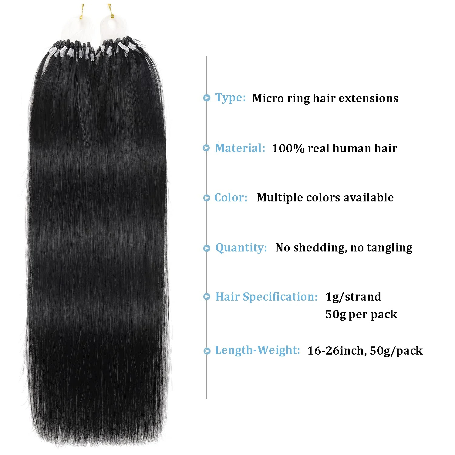 Straight Micro Loop ( link ) Hair Extensions – Brazilian Remy Human Hair, 100 Pieces, Color #1B