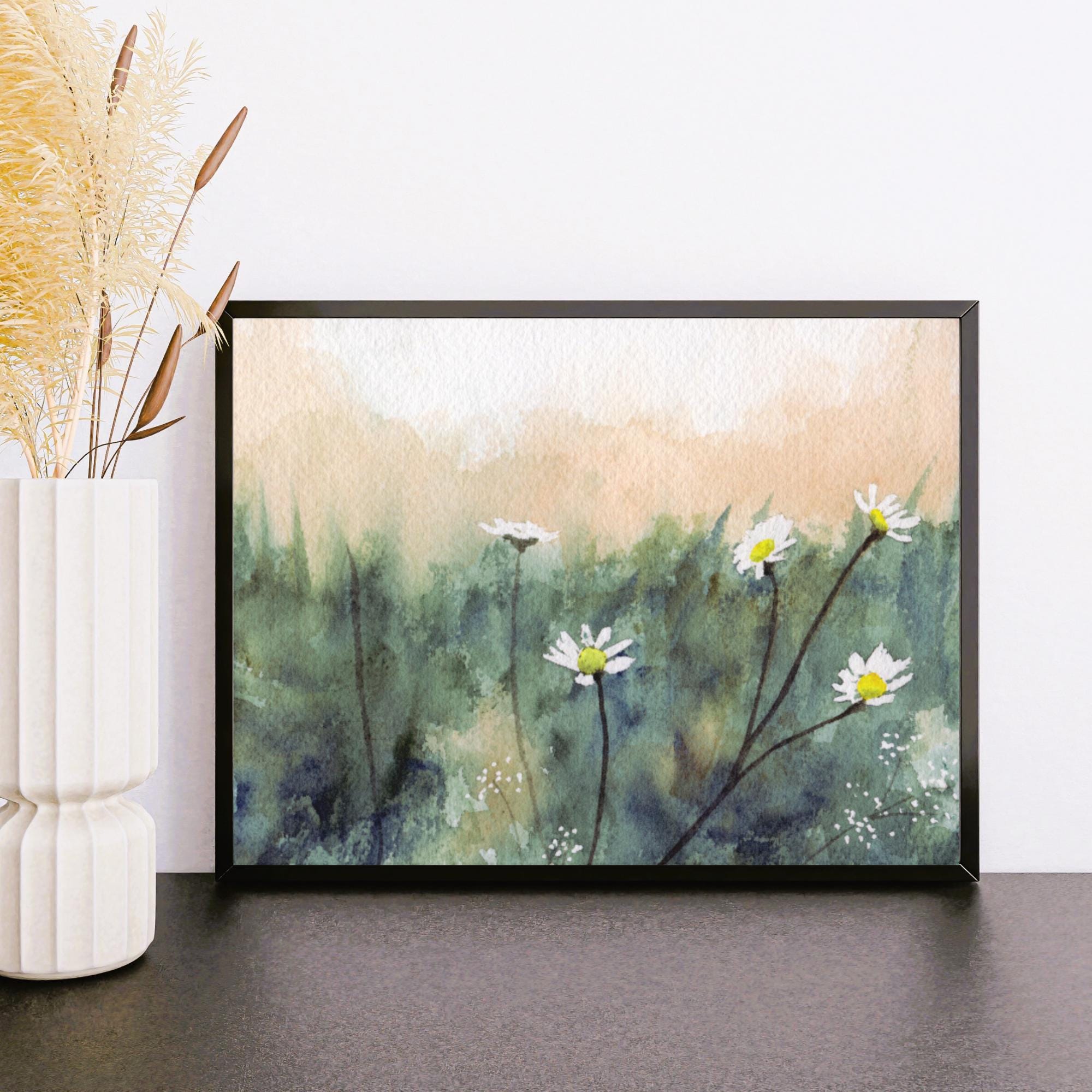Watercolor Daisy Meadow Art Print