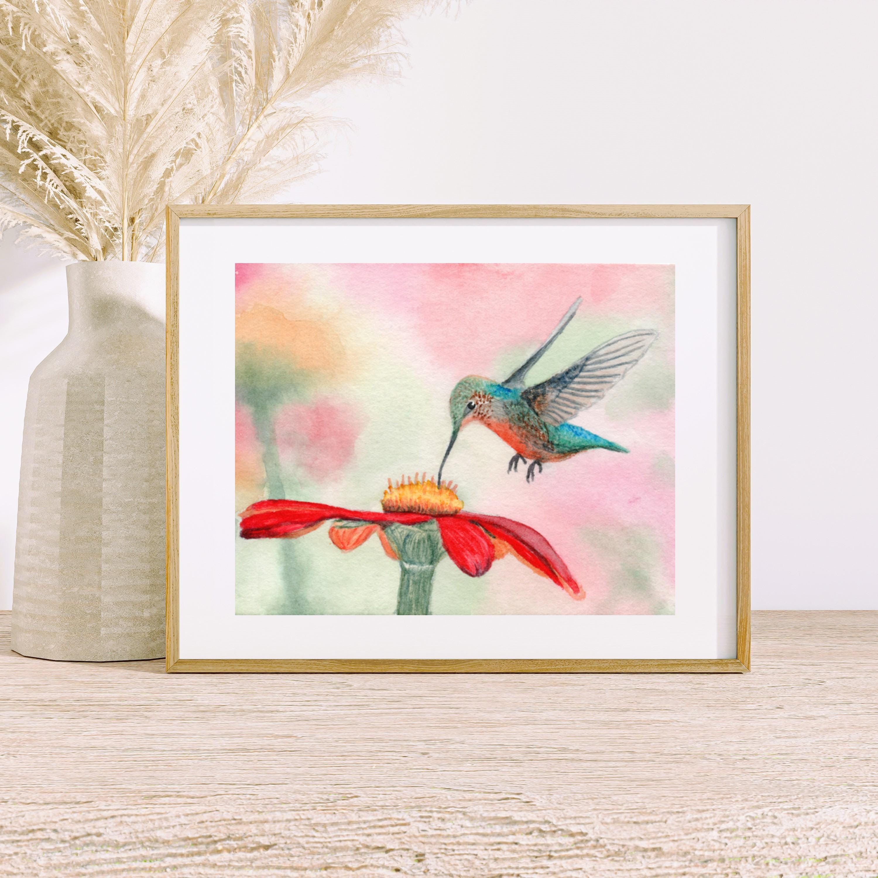 Hummingbird Watercolor Print: Bird Lover Gift