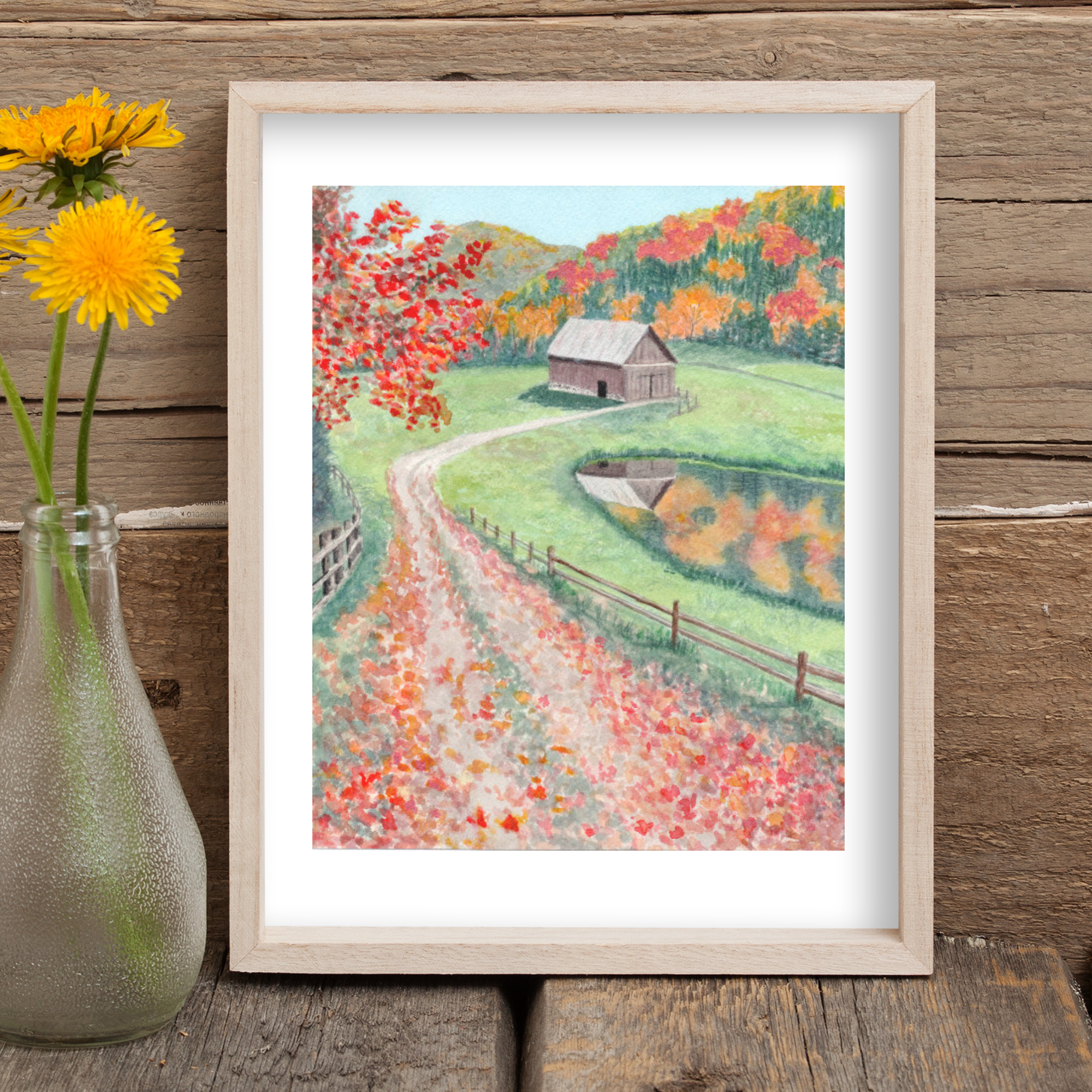 Fall Foliage Landscape Art with Barn