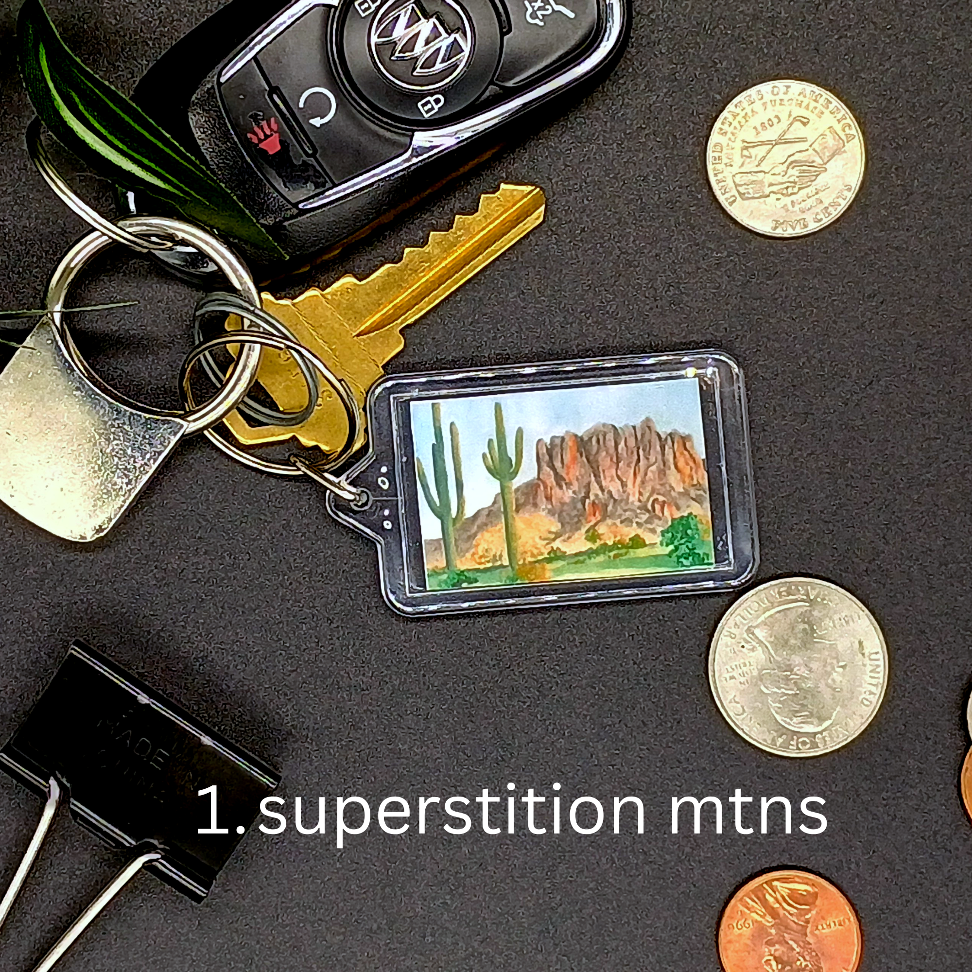 Acrylic keychain with watercolor art print; small nature inspired landscape art