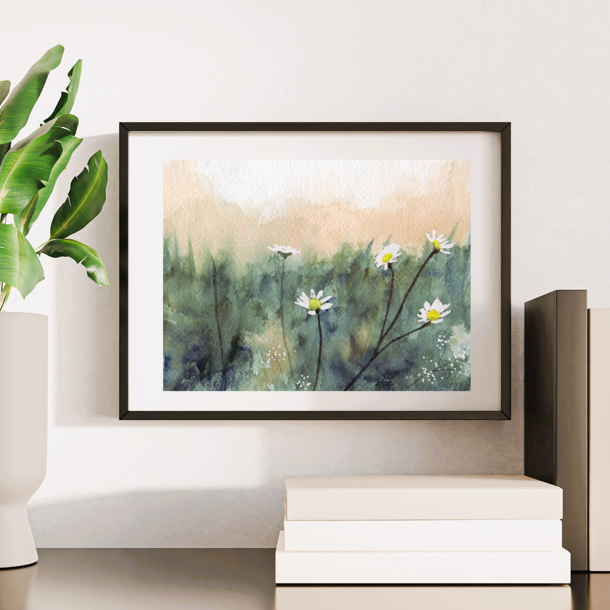 Watercolor Daisy Meadow Art Print