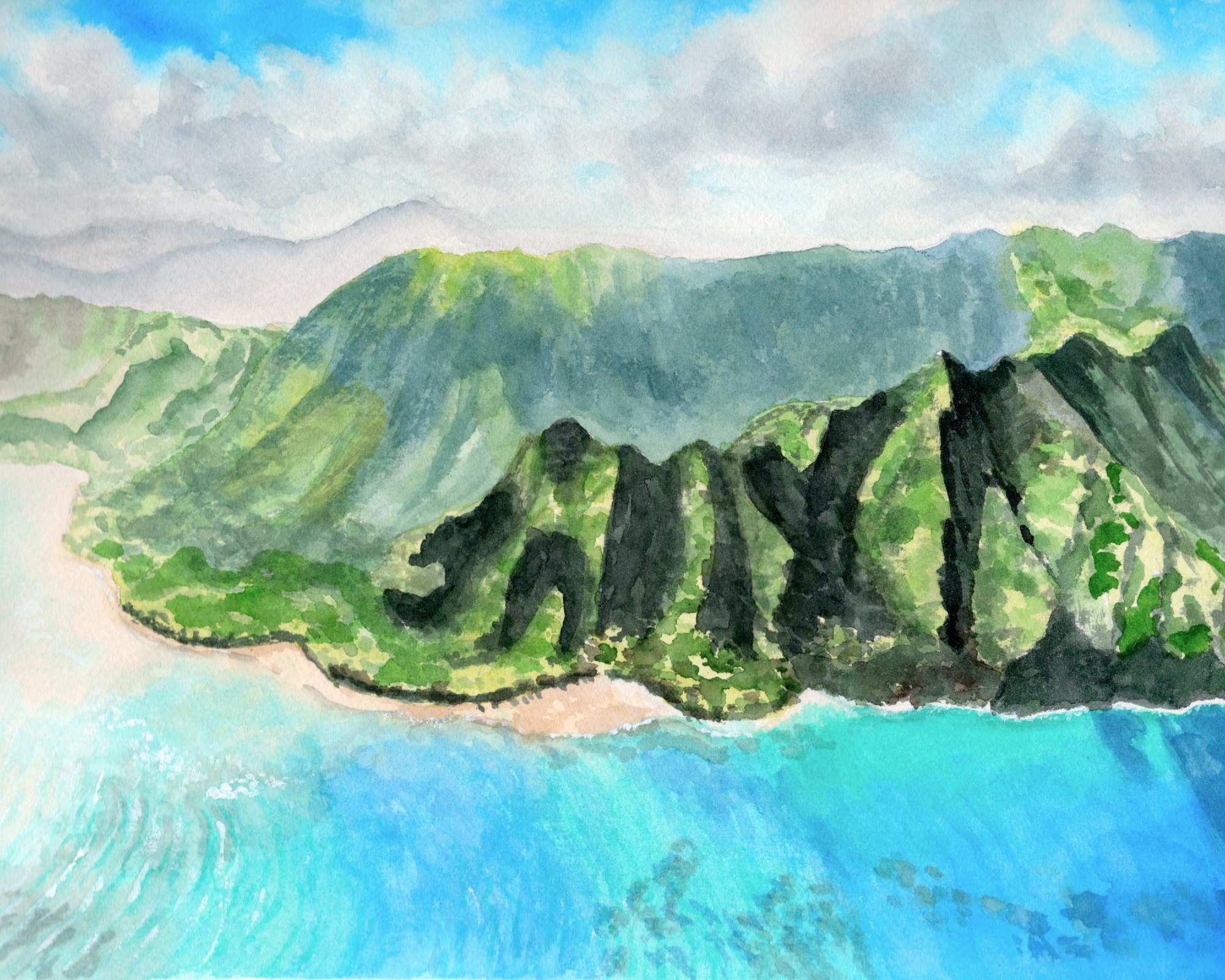 Island Mountain Landscape Art Print; Na Pali Hawaii