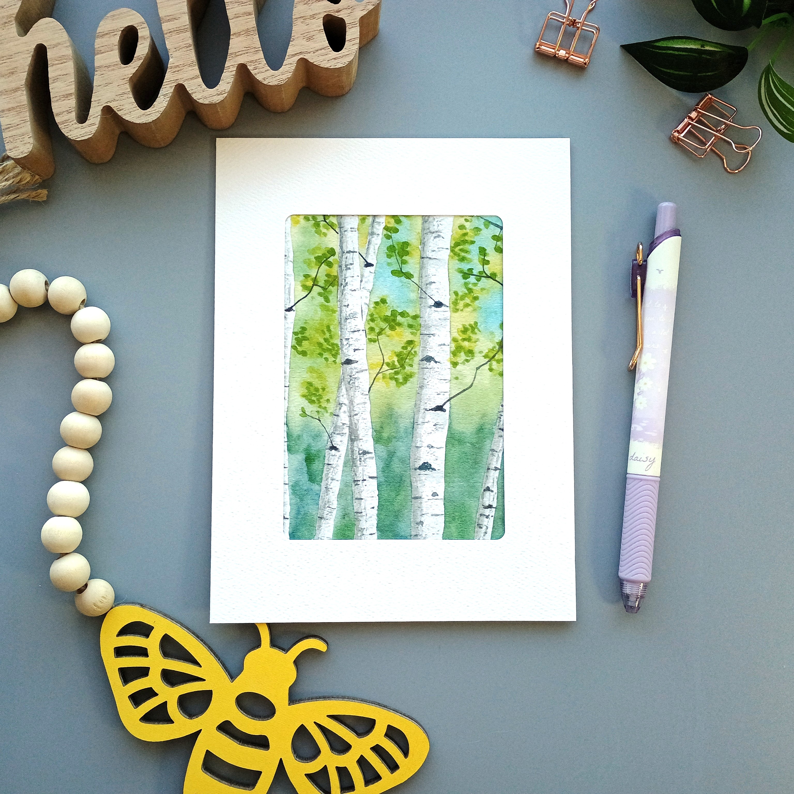 Popular trees and birds watercolor greeting card set; 4 blank cards for any occasion