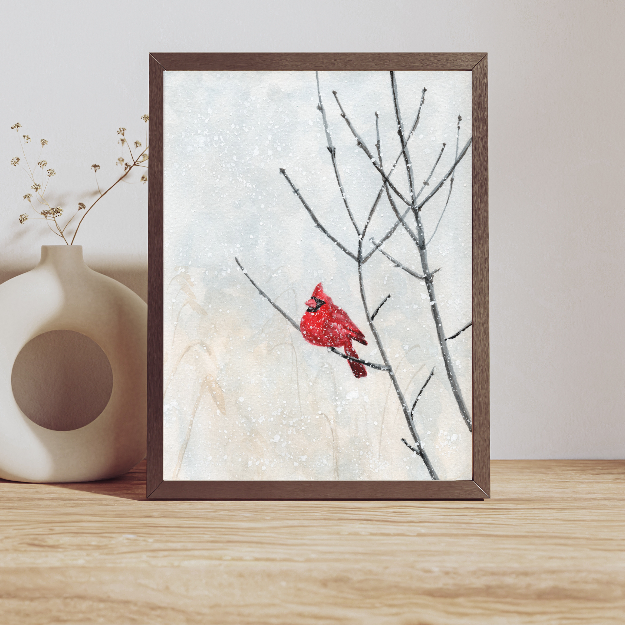 Cardinal Watercolor Print: Winter Bird Art