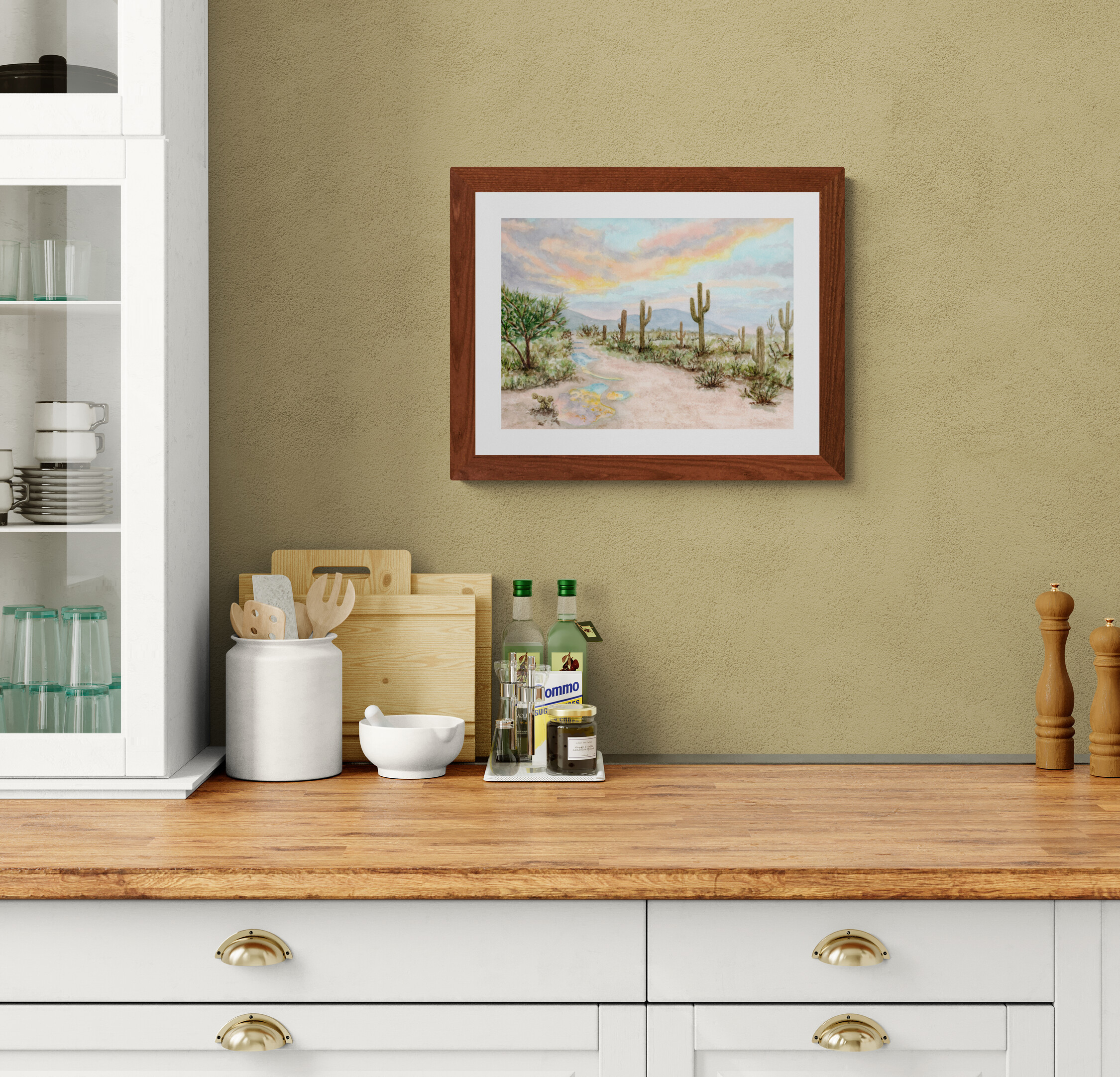 Saguaro Cactus Desert Sunset Watercolor Painting