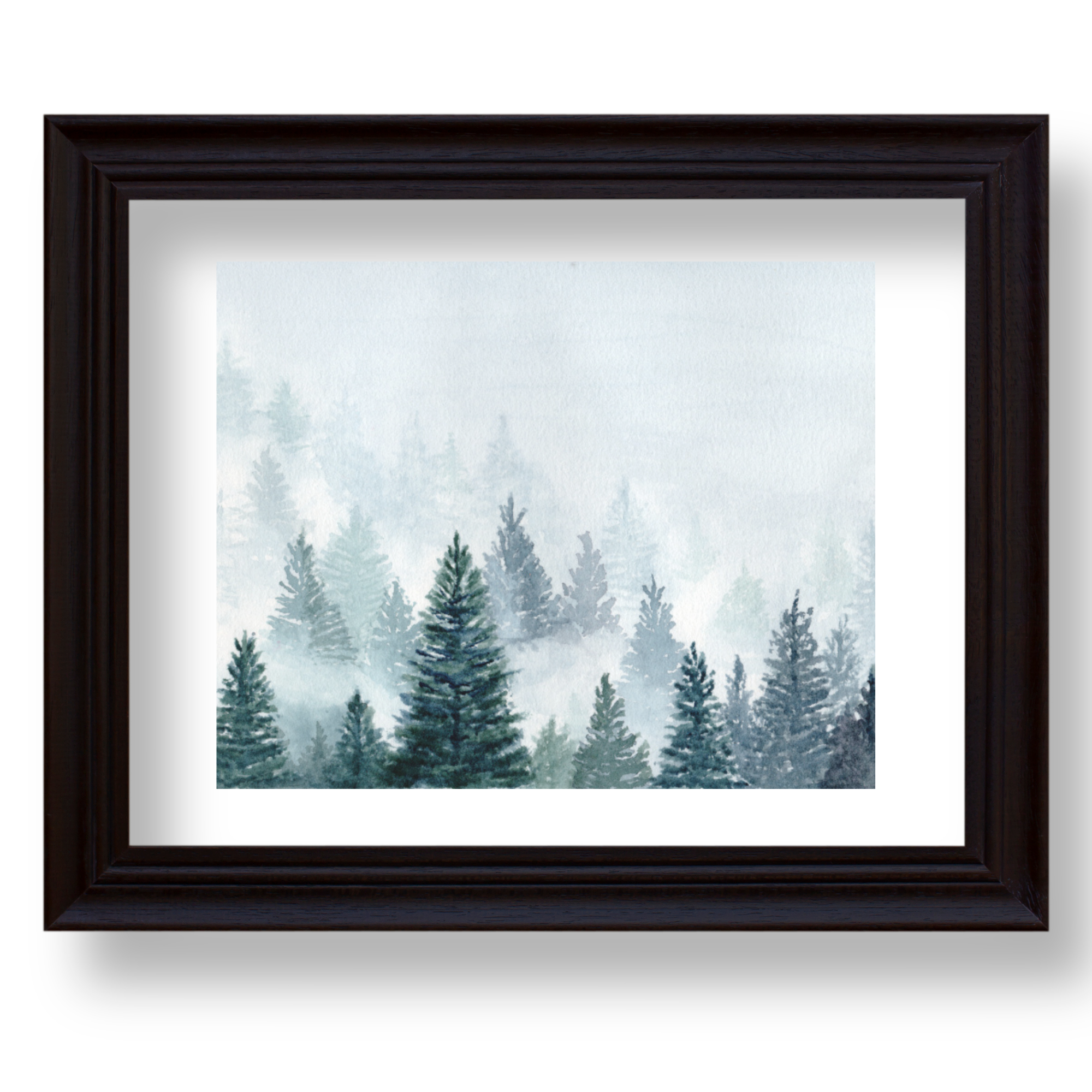 Misty Trees Art Print: Monochromatic Watercolor Landscape