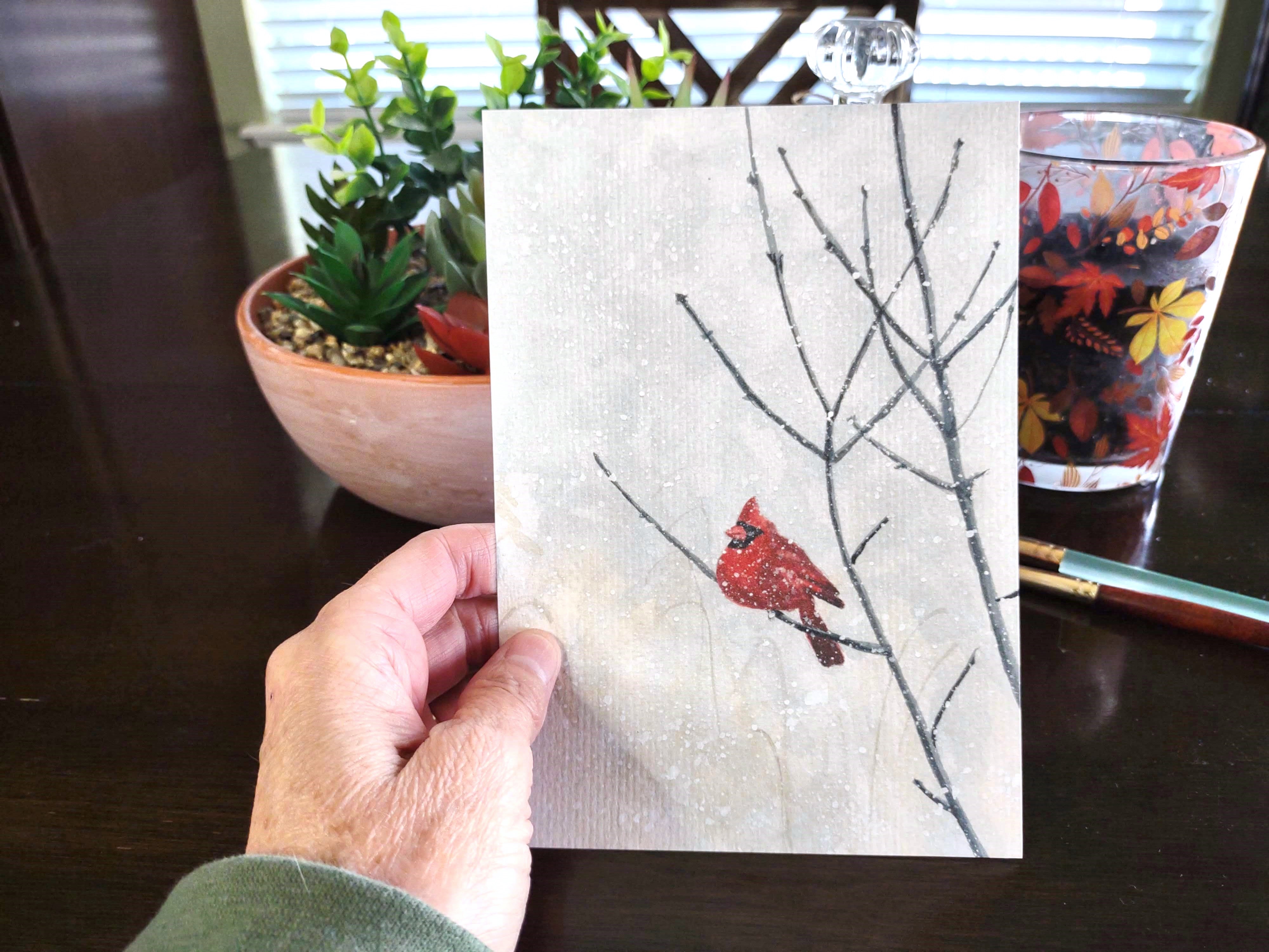 Cardinal Watercolor Print: Winter Bird Art