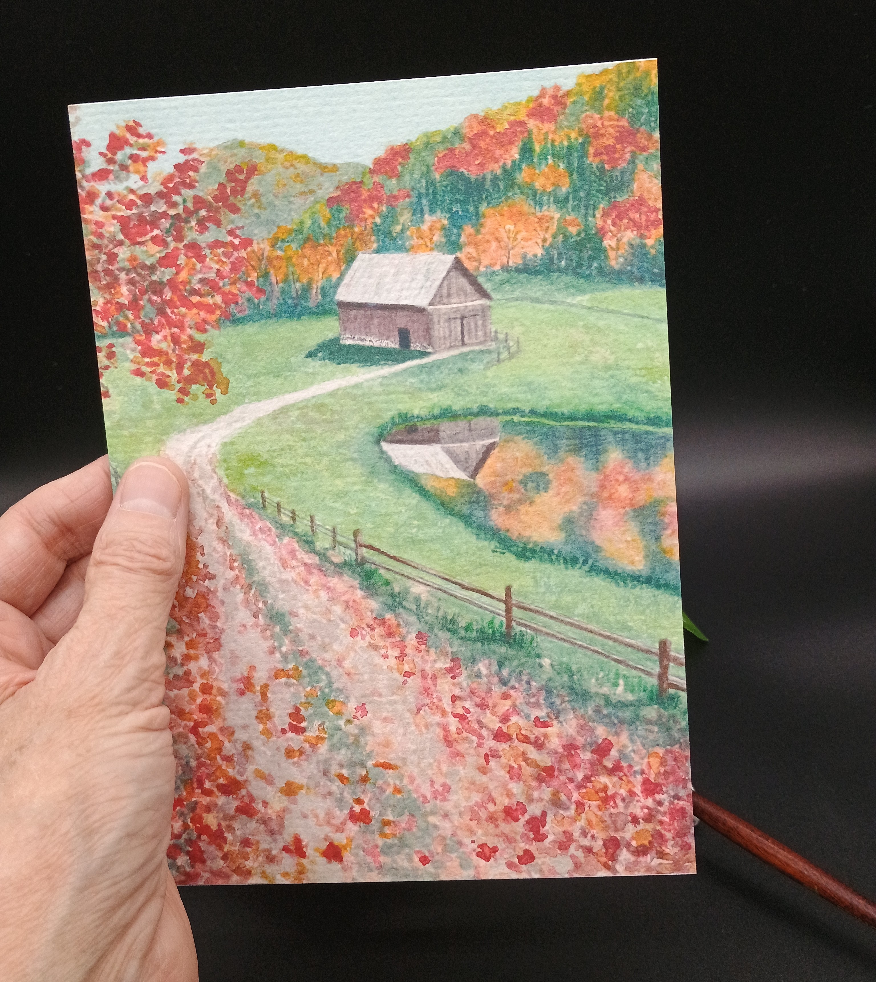 Fall Foliage Landscape Art with Barn