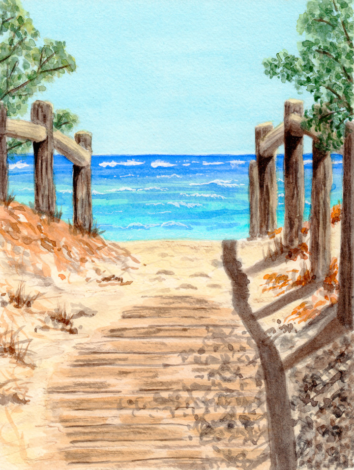 Beach Path Watercolor Art Print