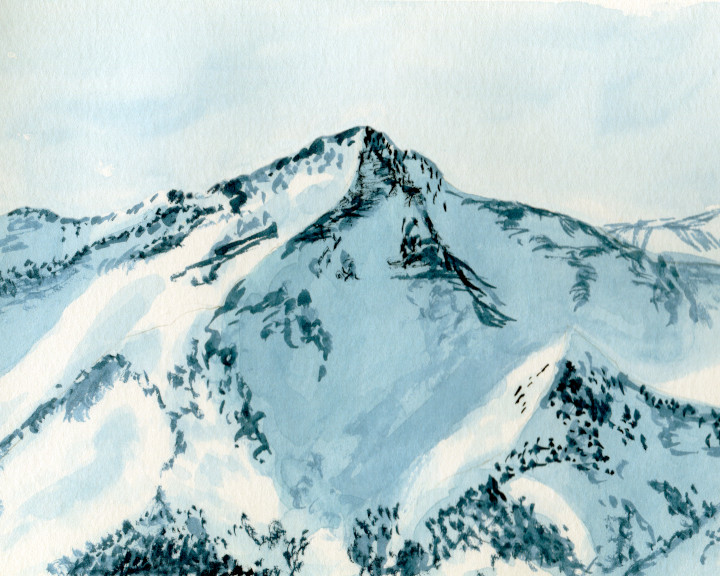 Snowy Mountain Top Watercolor Art Print