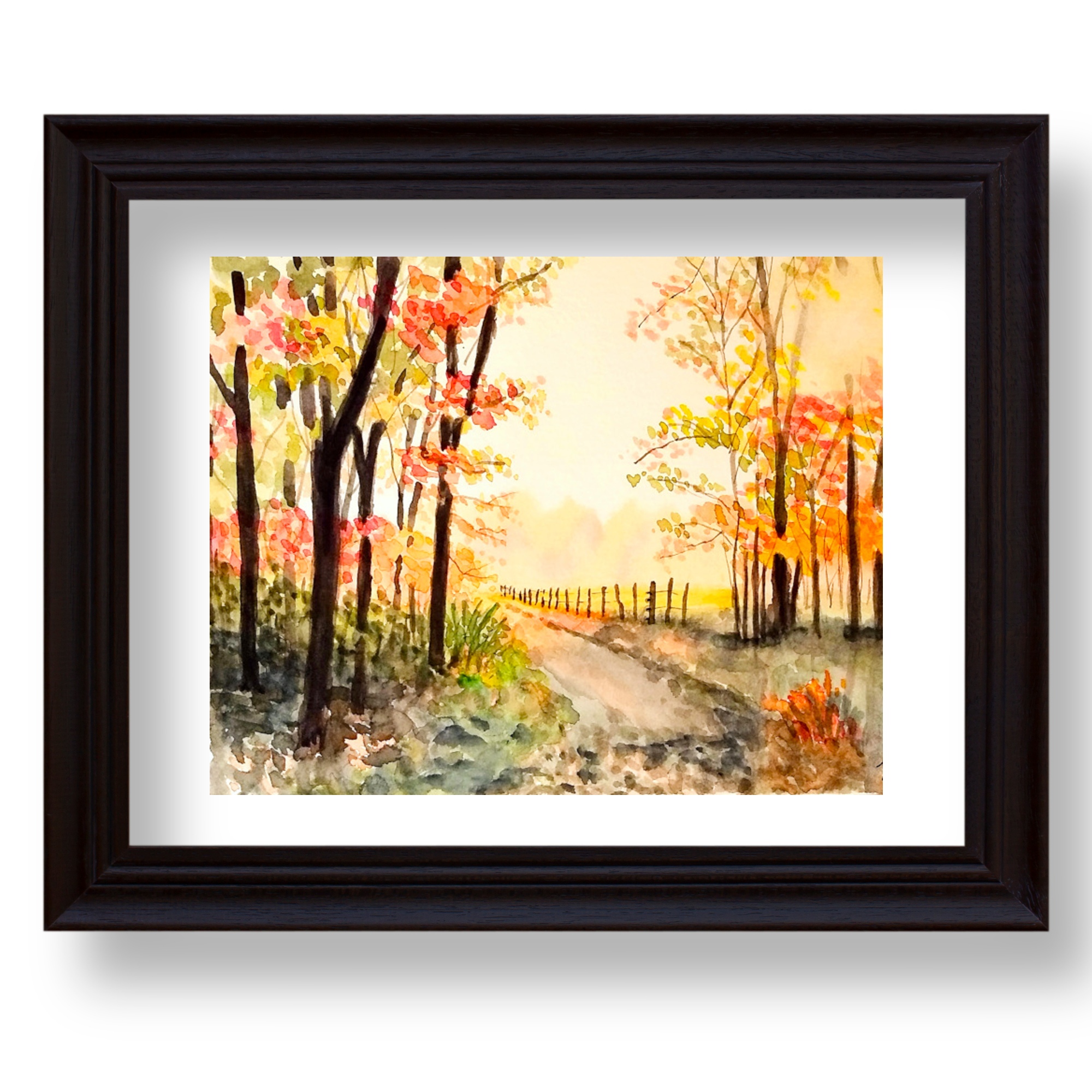 Autumn Watercolor Landscape Print: Fall Foliage Fine Art
