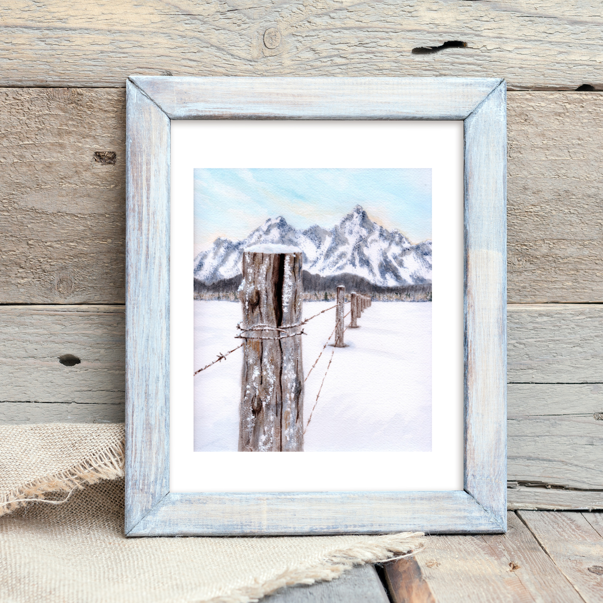 Snowy Mountain Fence Art Print