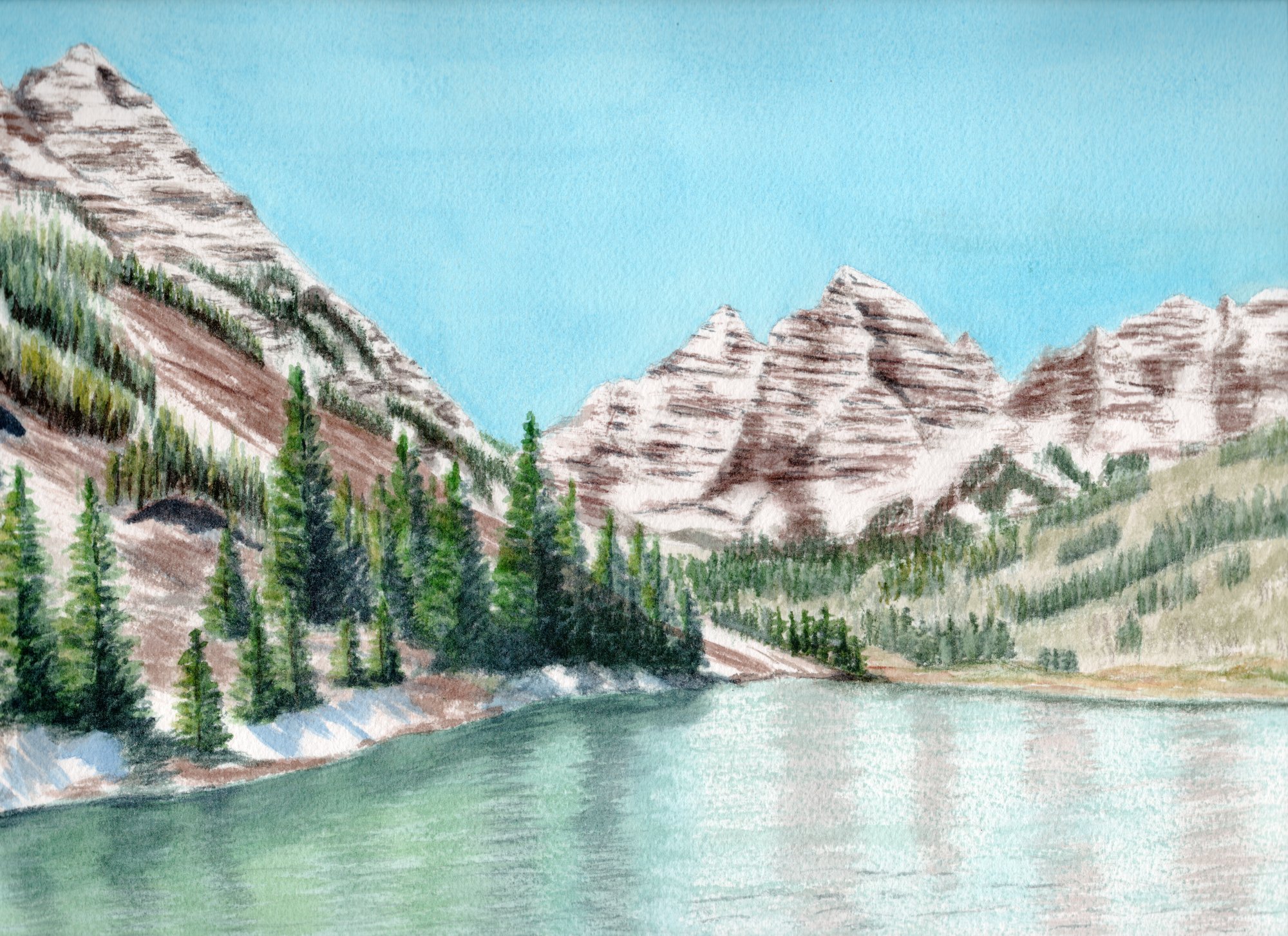 Mountain Lake Landscape Art Print; Colorado's Maroon Bells