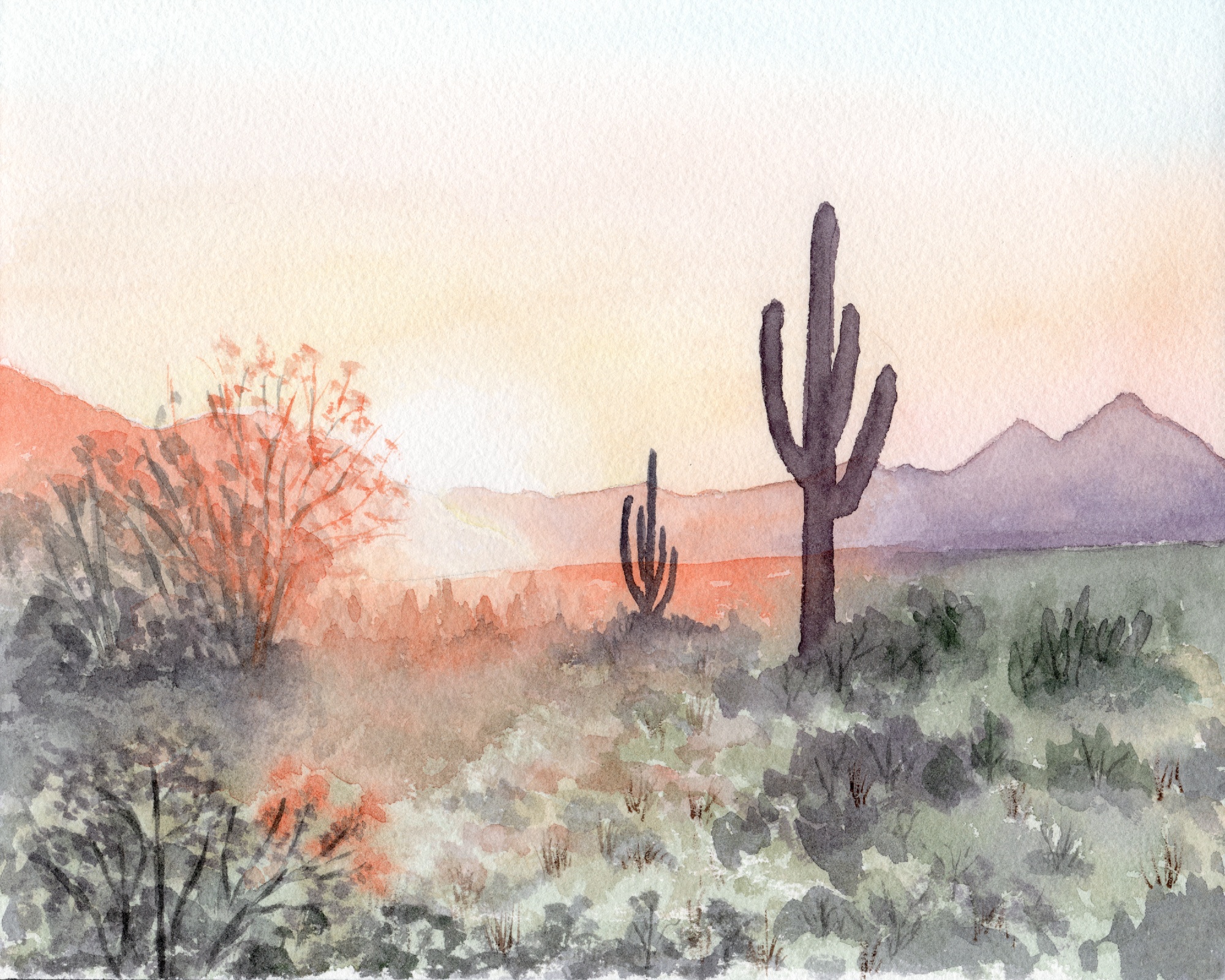Desert Sunset Watercolor Print
