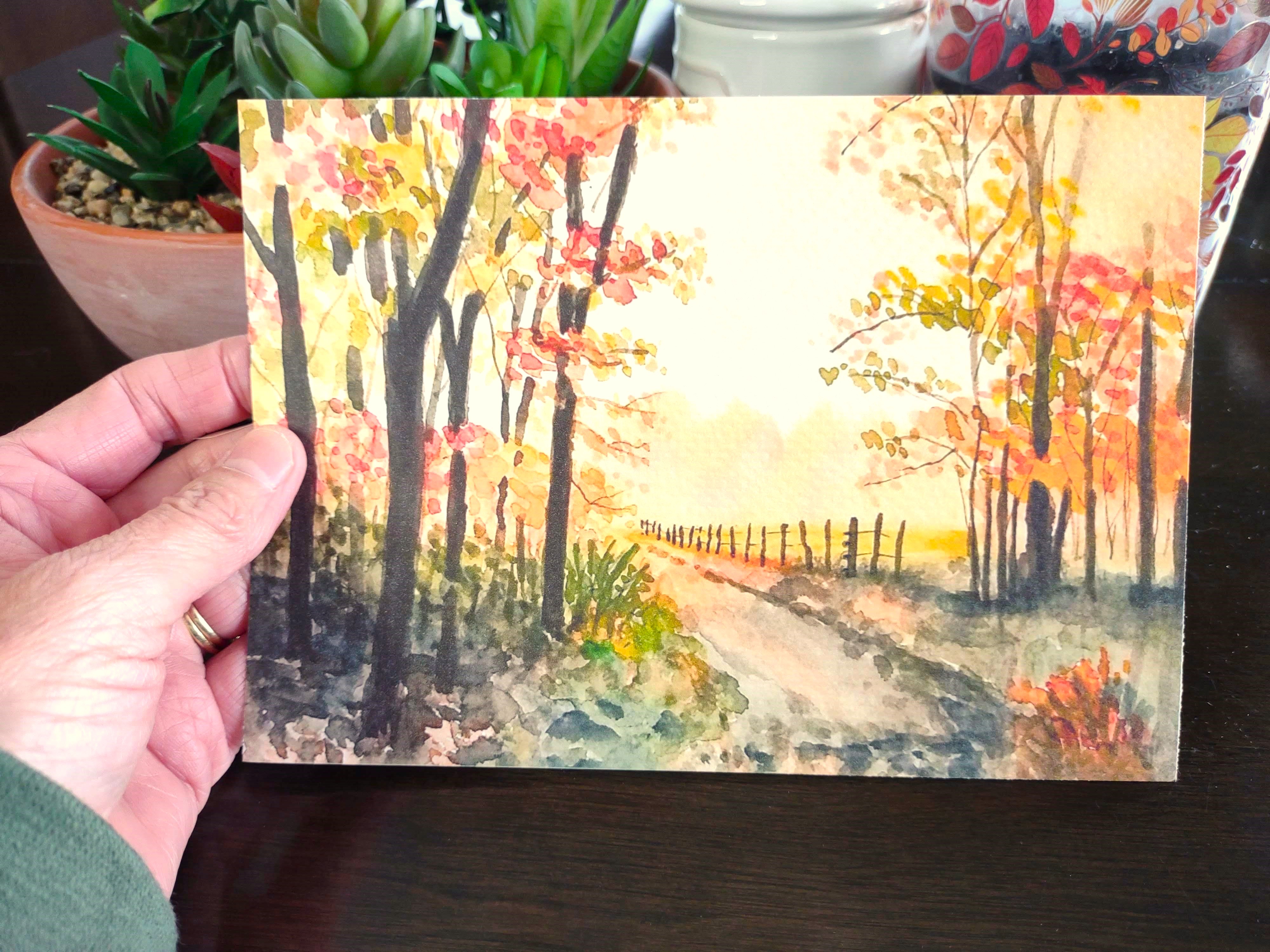 Autumn Watercolor Landscape Print: Fall Foliage Fine Art