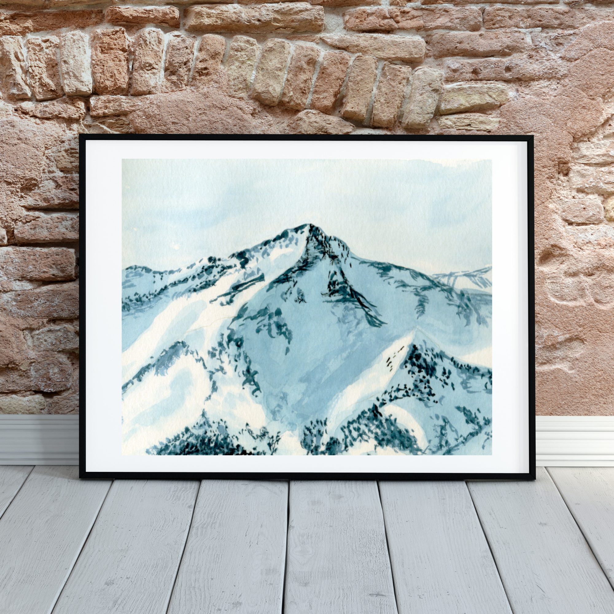 Snowy Mountain Top Watercolor Art Print