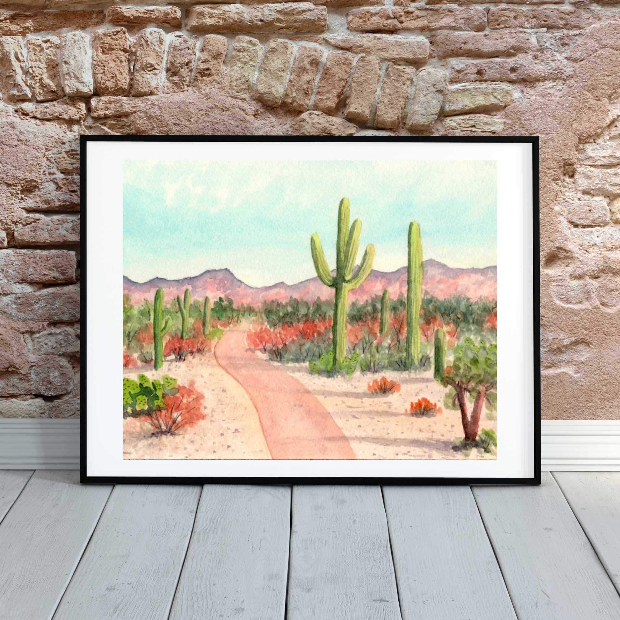 Saguaro Cactus Watercolor Print: Arizona Desert Mountain Art