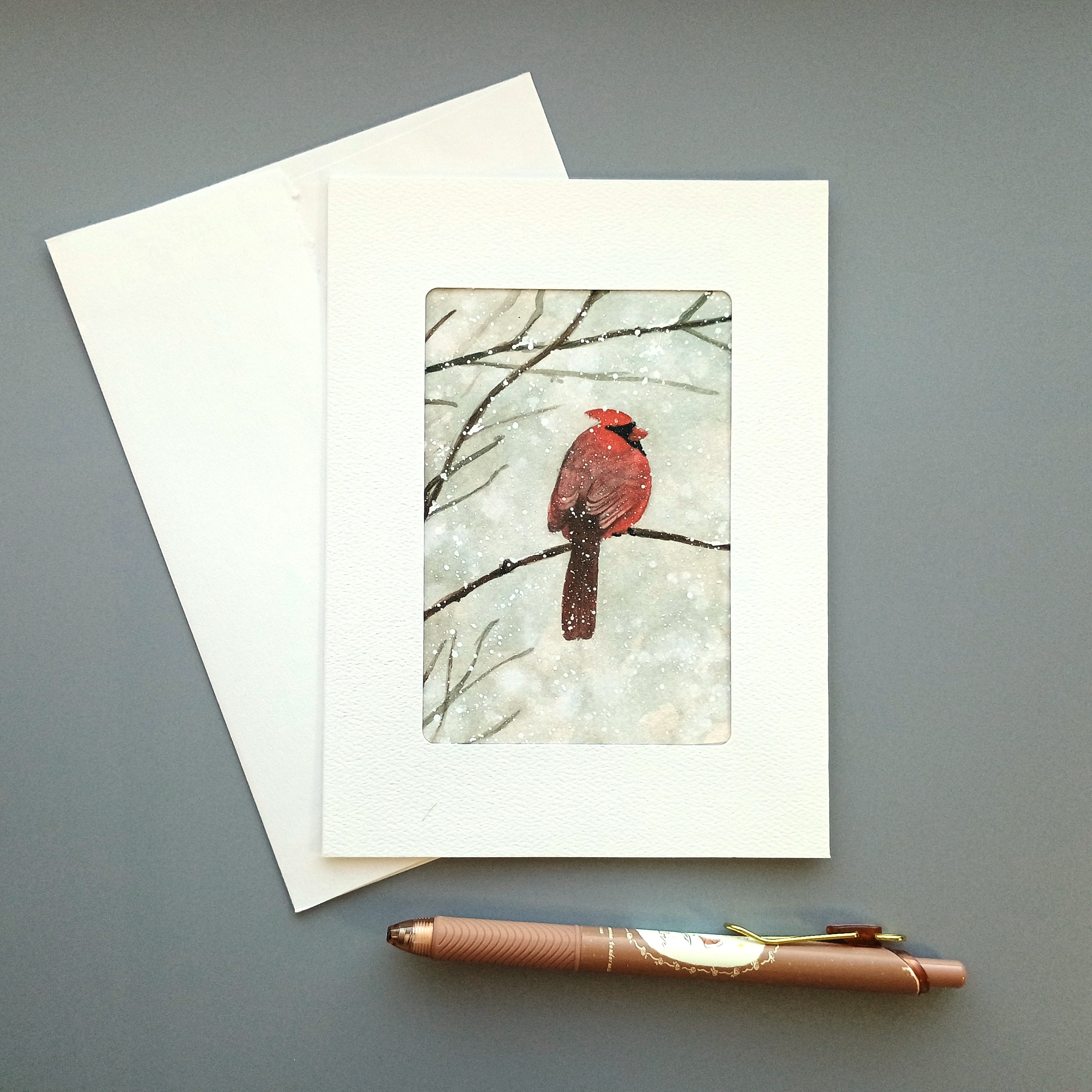 Popular trees and birds watercolor greeting card set; 4 blank cards for any occasion