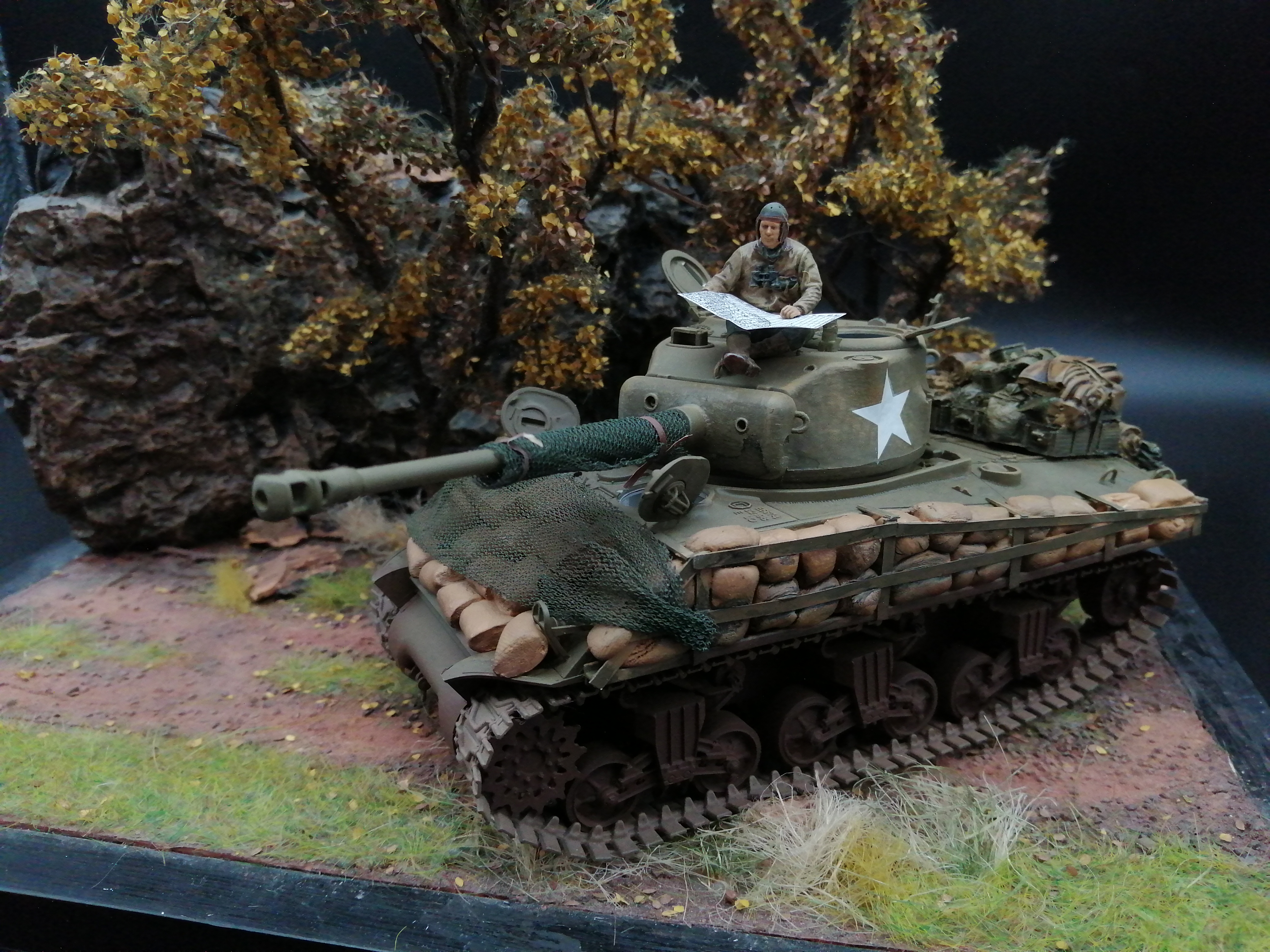 (Pre-Order) Tamiya U.S. Sherman M4A3 1:35, Built & Painted conversion with sandbags