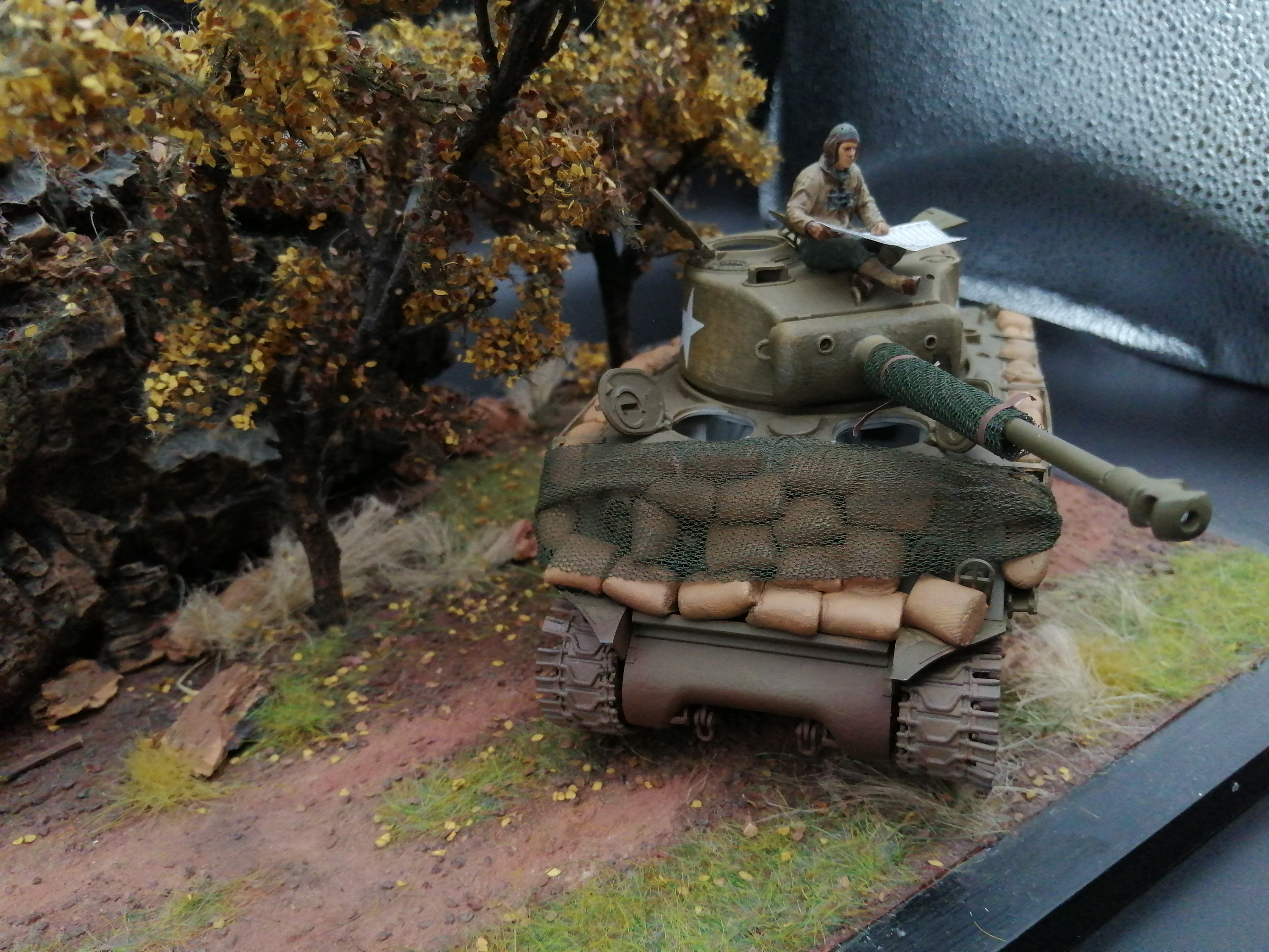(Pre-Order) Tamiya U.S. Sherman M4A3 1:35, Built & Painted conversion with sandbags