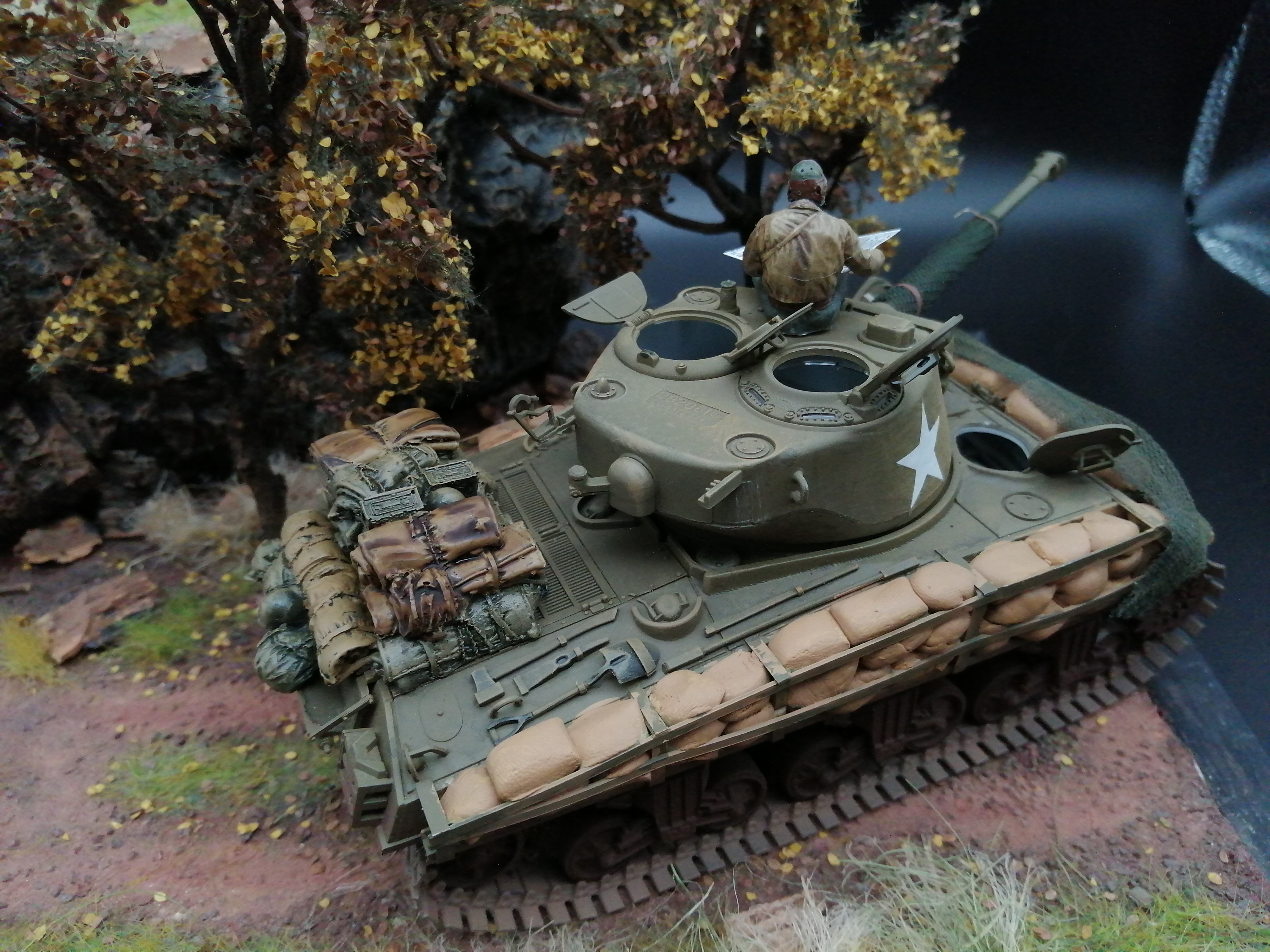 (Pre-Order) Tamiya U.S. Sherman M4A3 1:35, Built & Painted conversion with sandbags