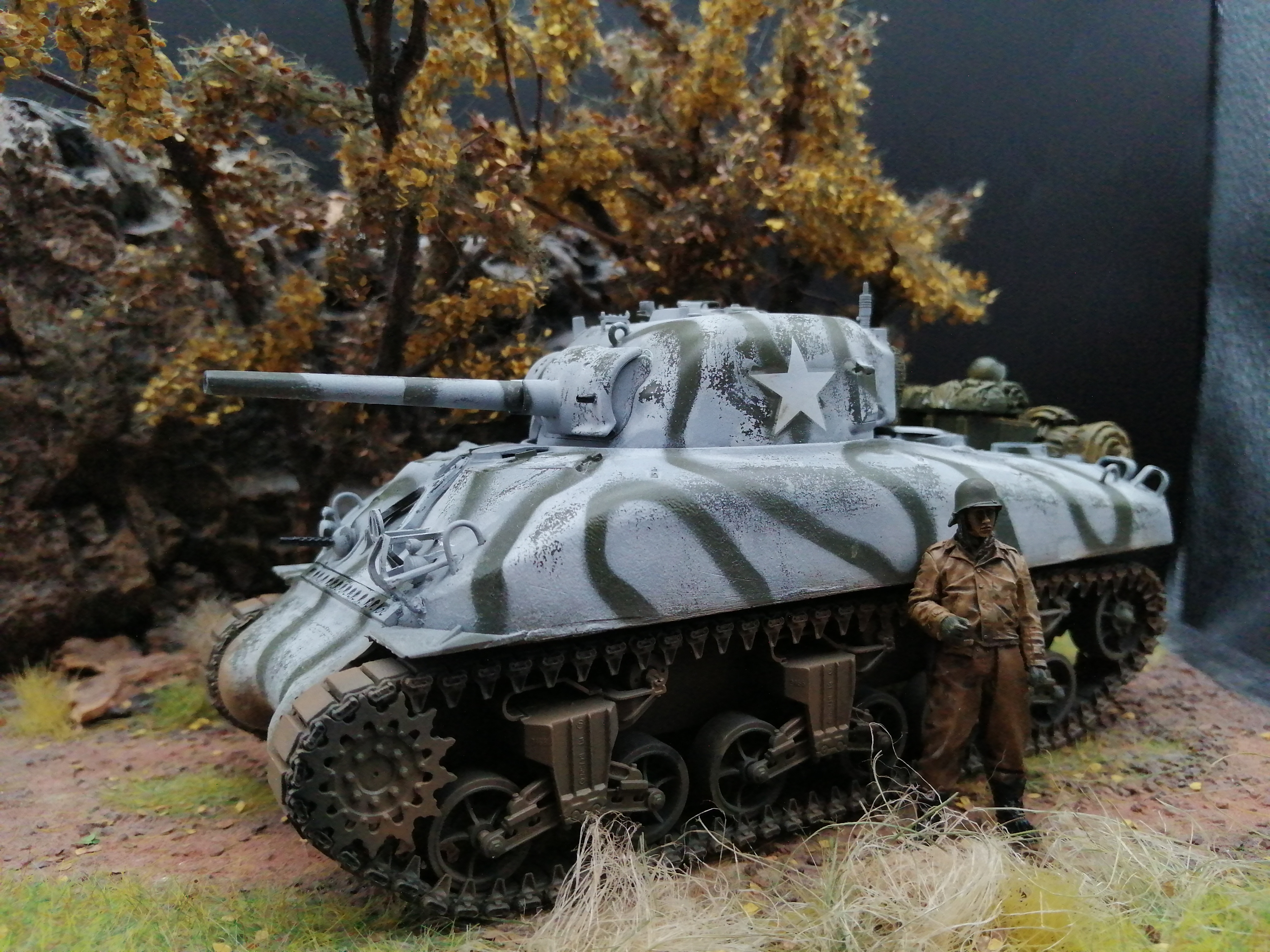 (Pre-Order) Tamiya US tank Sherman M4A2 1:35, Built & Painted winter variant