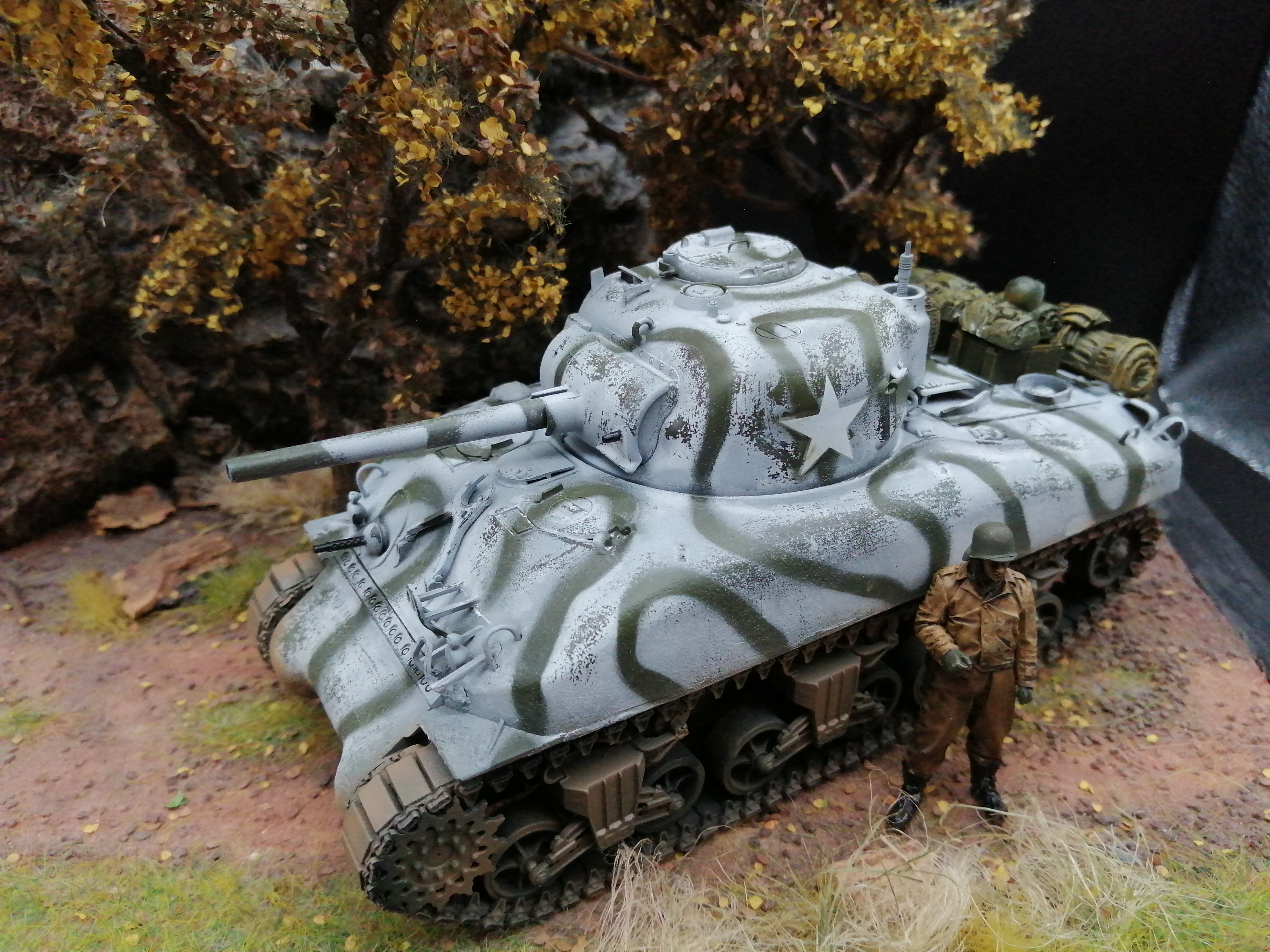 (Pre-Order) Tamiya US tank Sherman M4A2 1:35, Built & Painted winter variant