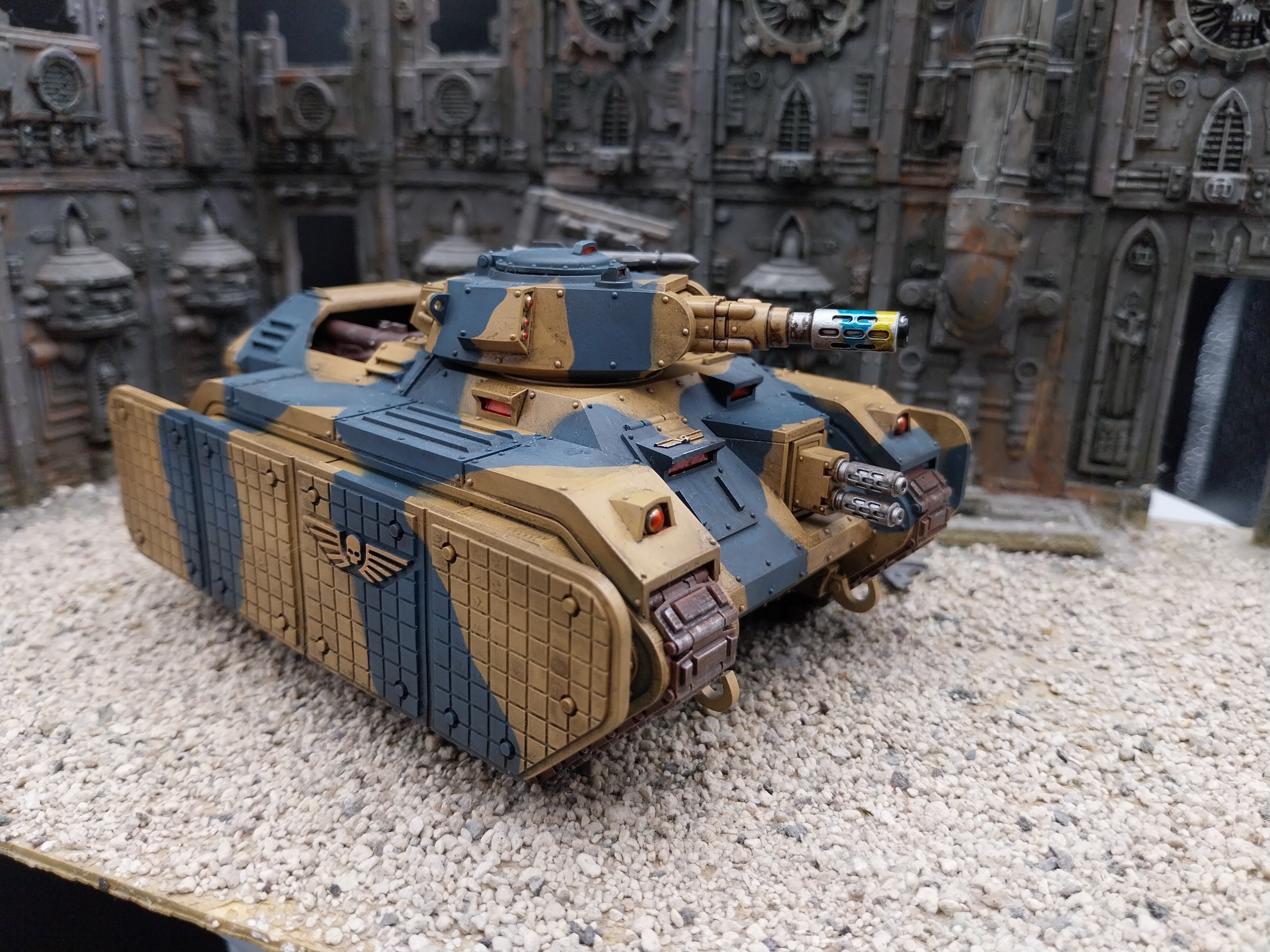 Warhammer 40k Death Korps of Krieg hellhound tank painted with camouflage