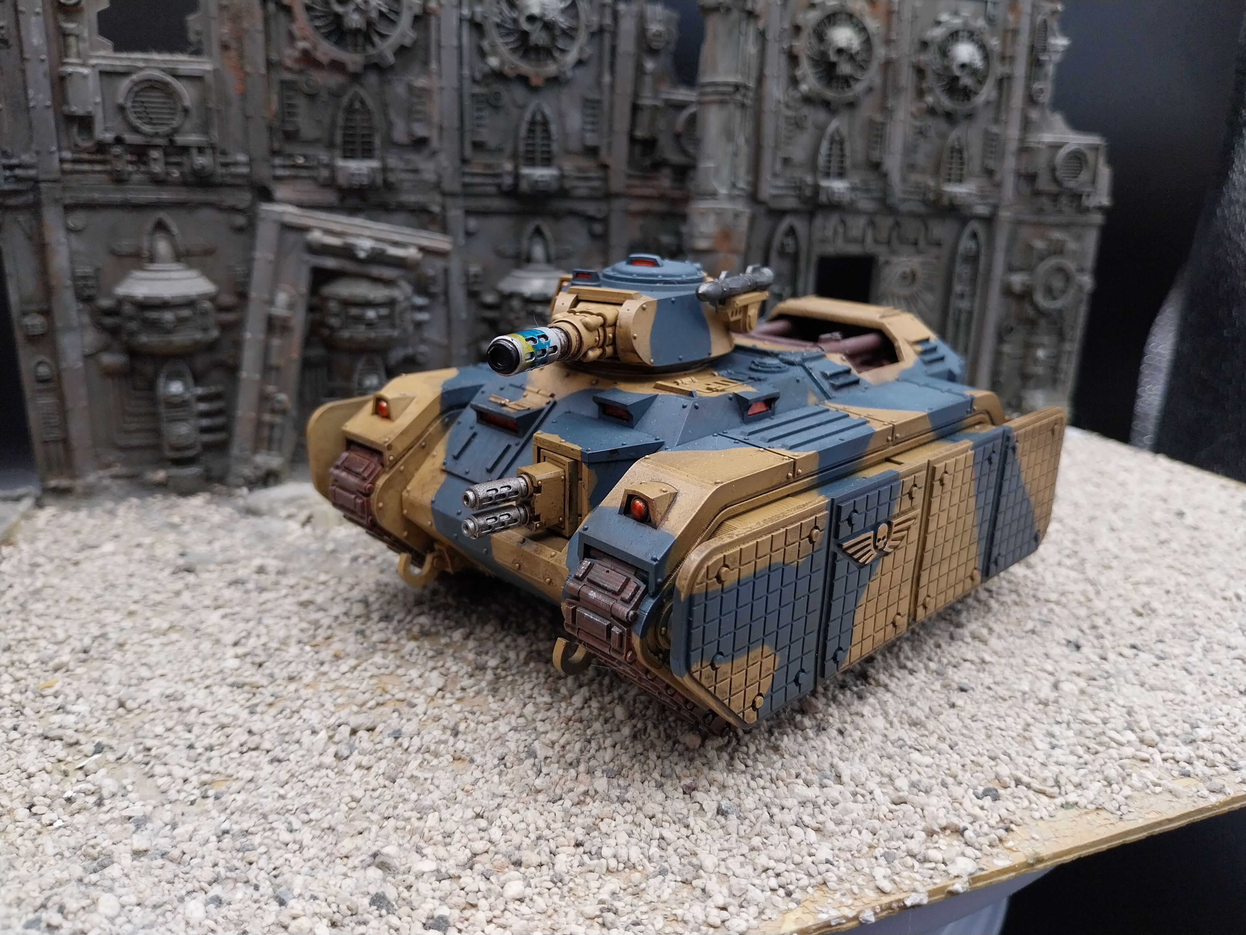Warhammer 40k Death Korps of Krieg hellhound tank painted with camouflage