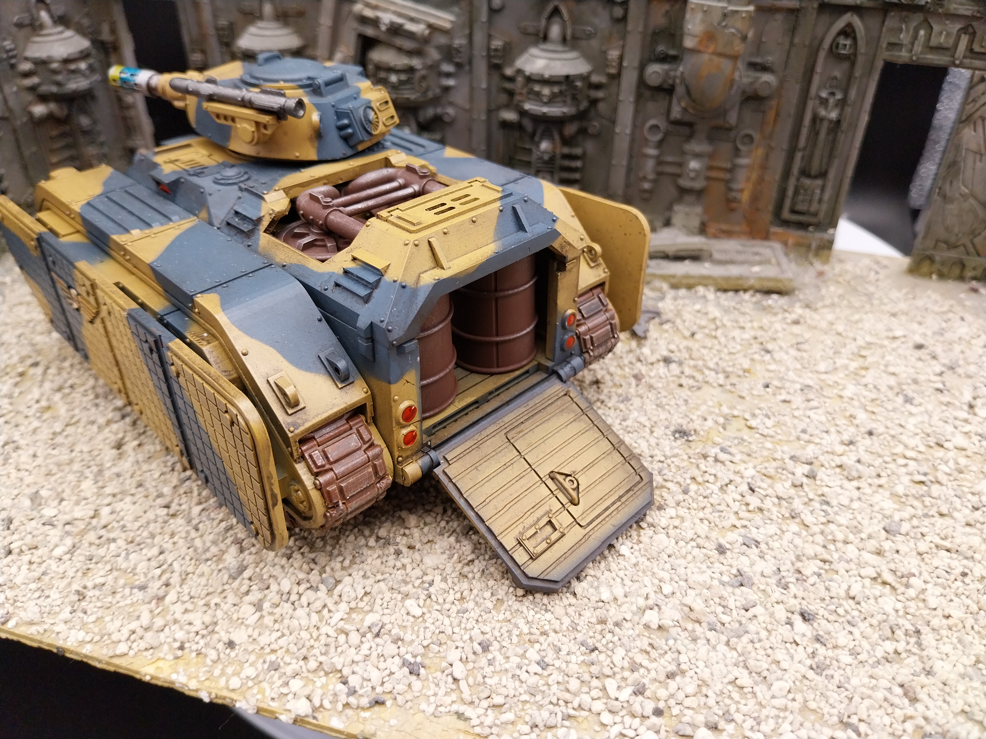Warhammer 40k Death Korps of Krieg hellhound tank painted with camouflage