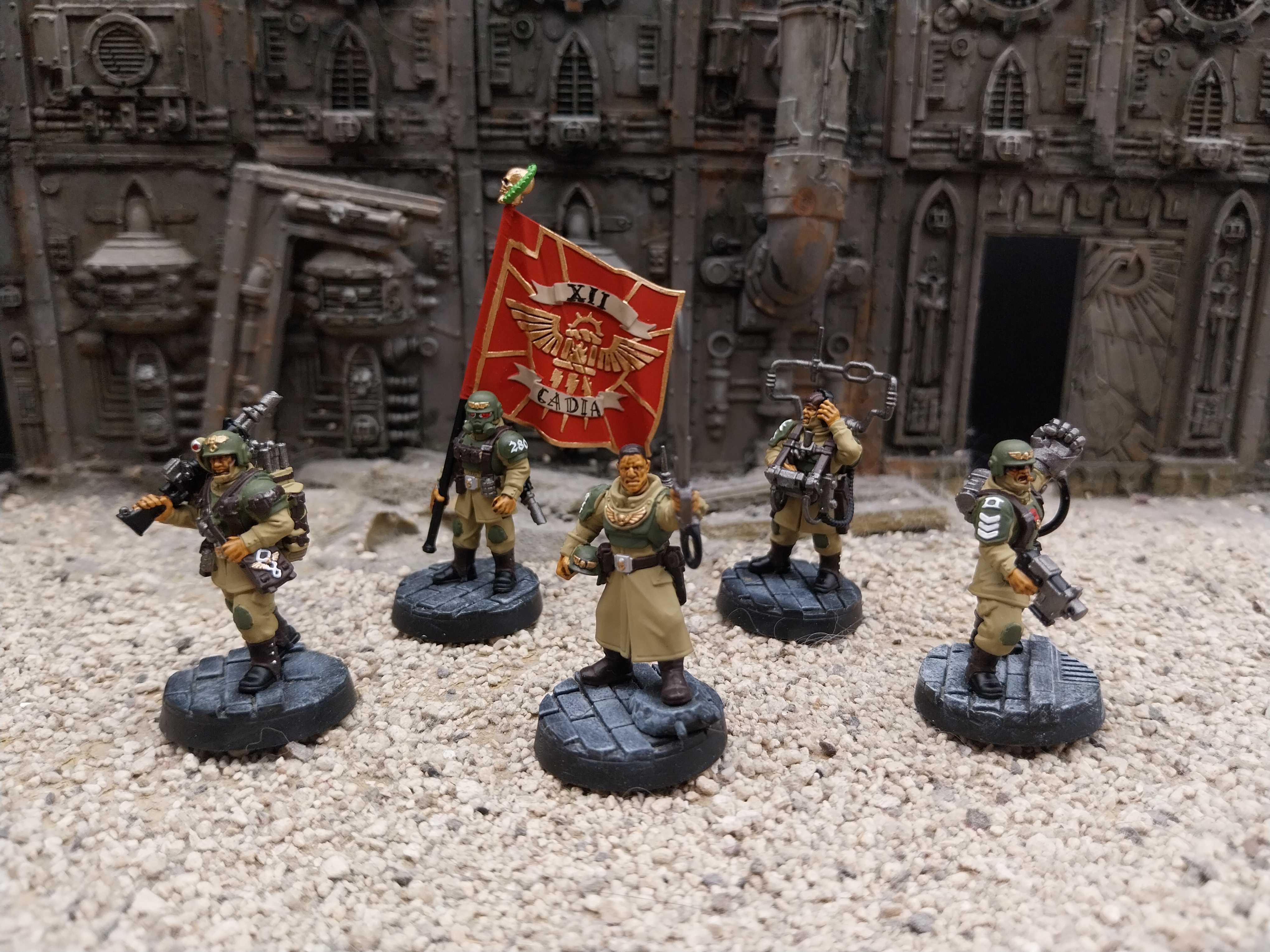 warhammer 40k Cadian Command Squad 5x models Built & Painted