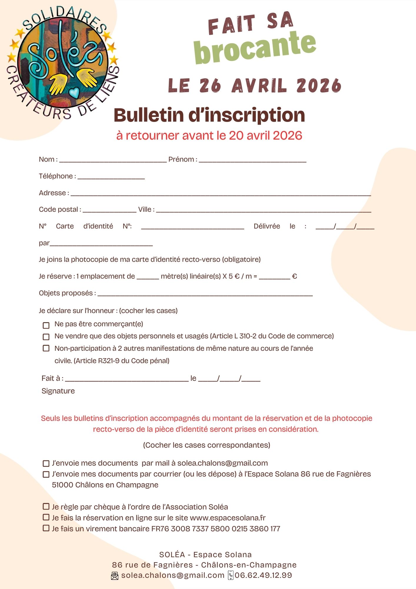 Bulletin d'inscription Brocante 2026