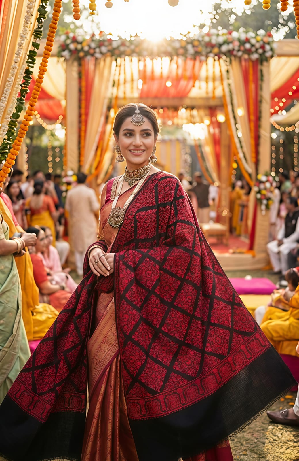 The Crimson Diamond Lattice Shawl