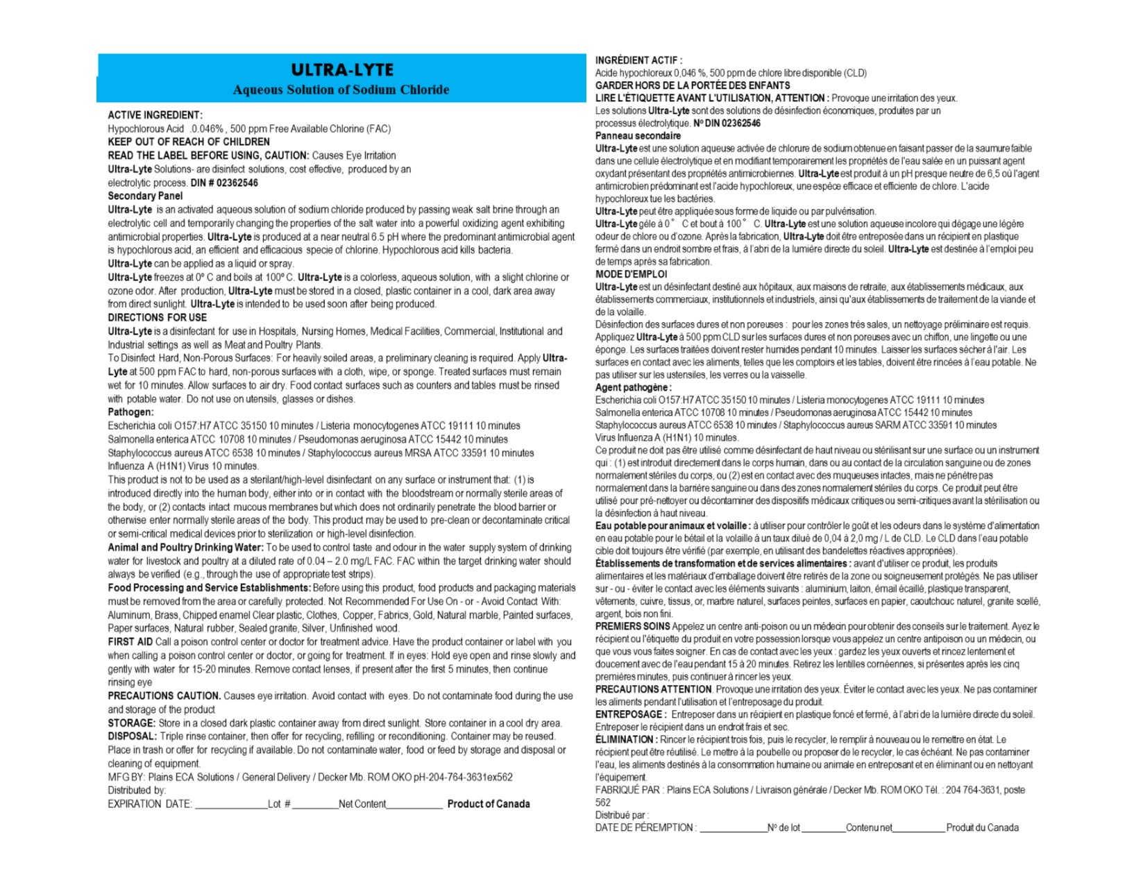 Ultra-lyte HOCl Hypochlorous Acid Disinfectant 4X4L Case