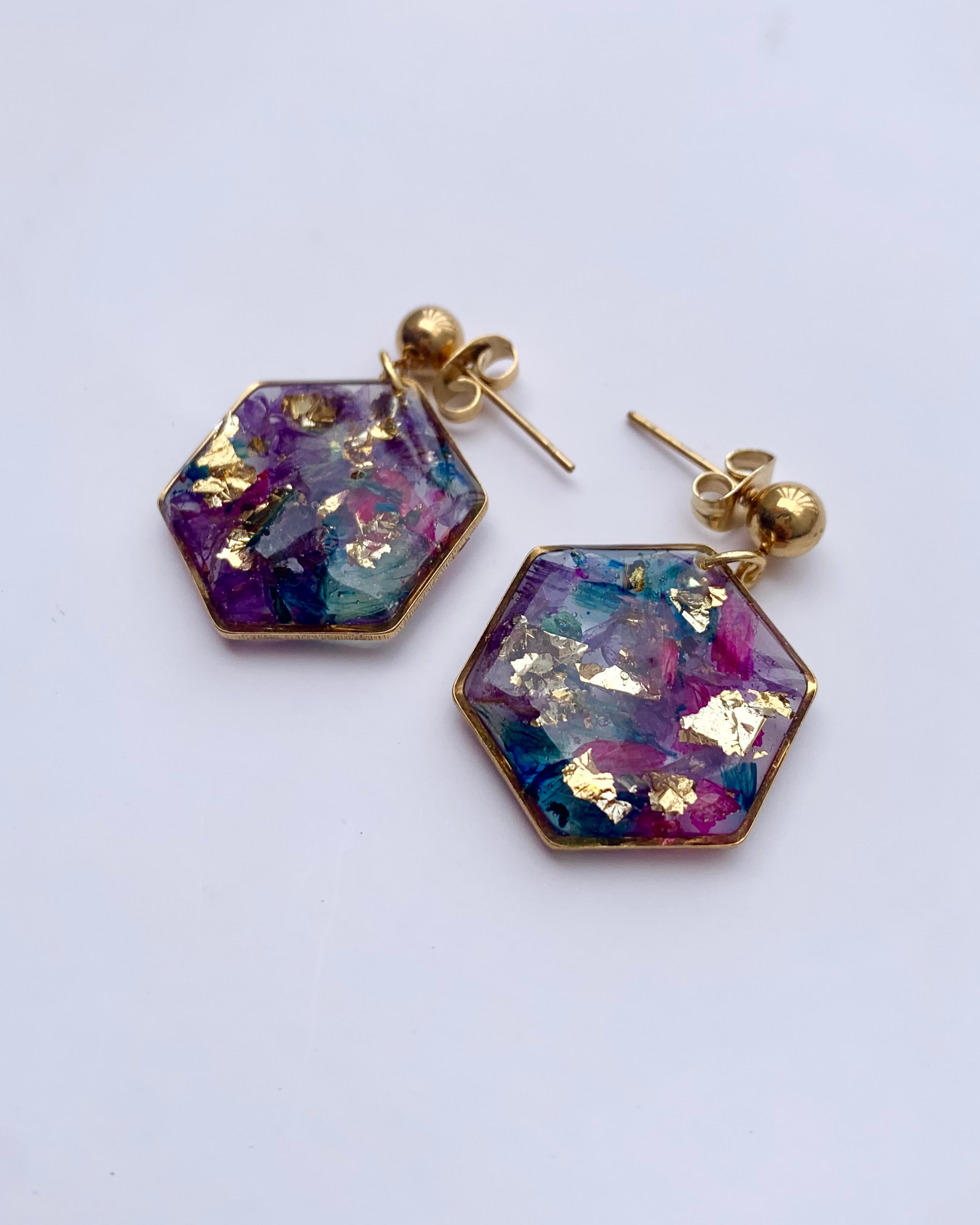 Aretes de bola y colgantes con flor seca natural