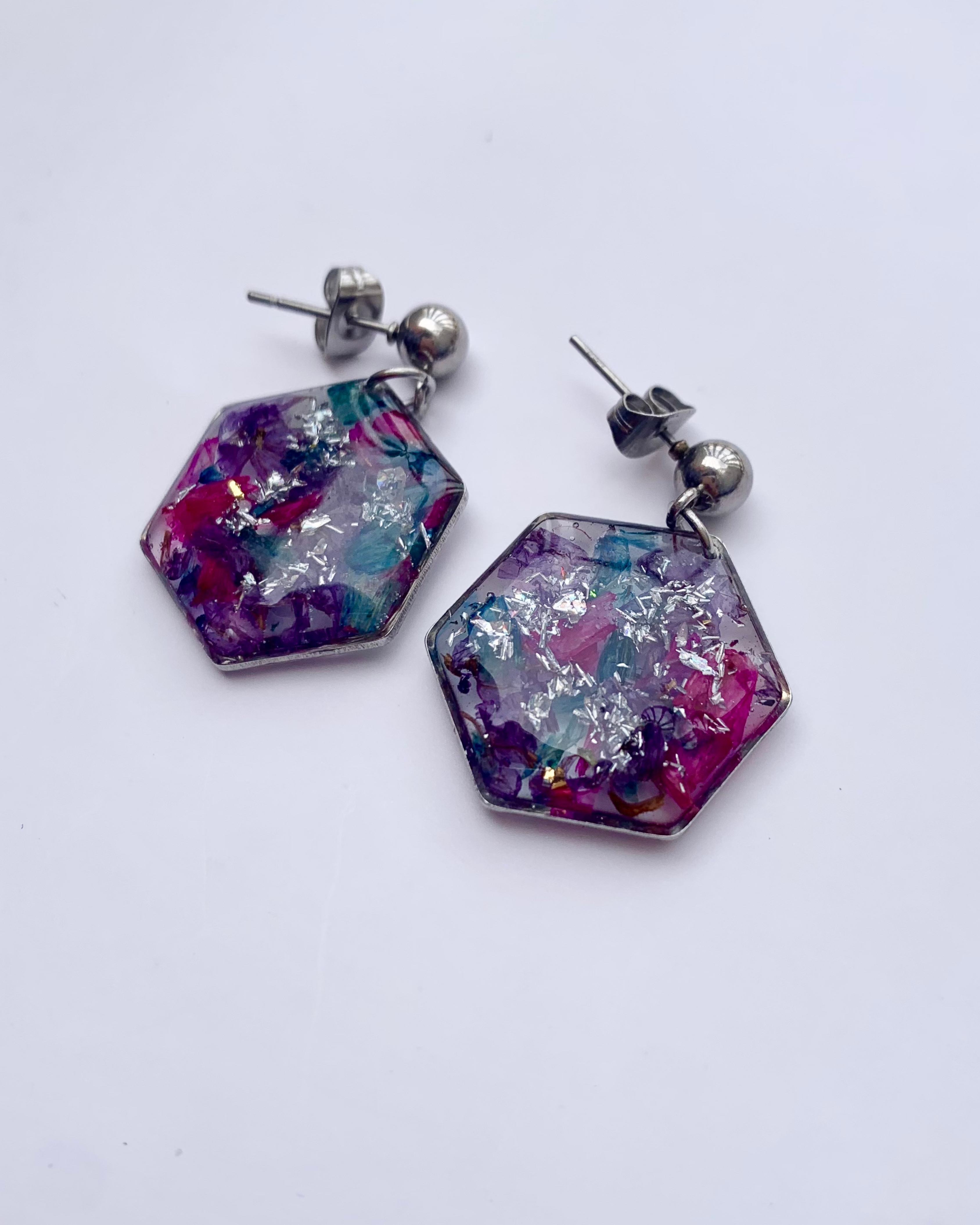 Aretes de bola y colgantes con flor seca natural