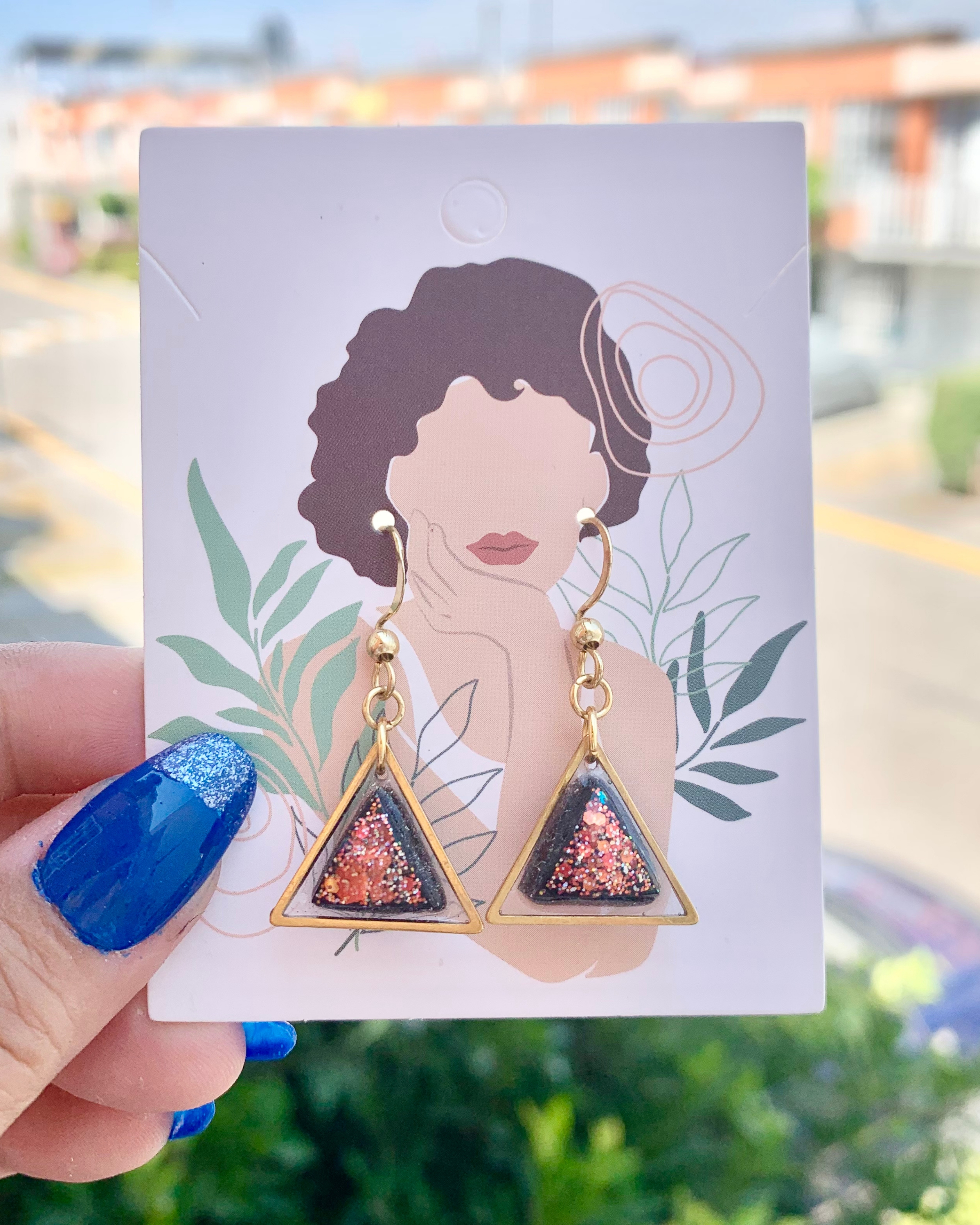 Pendientes con cuadro de purpurina