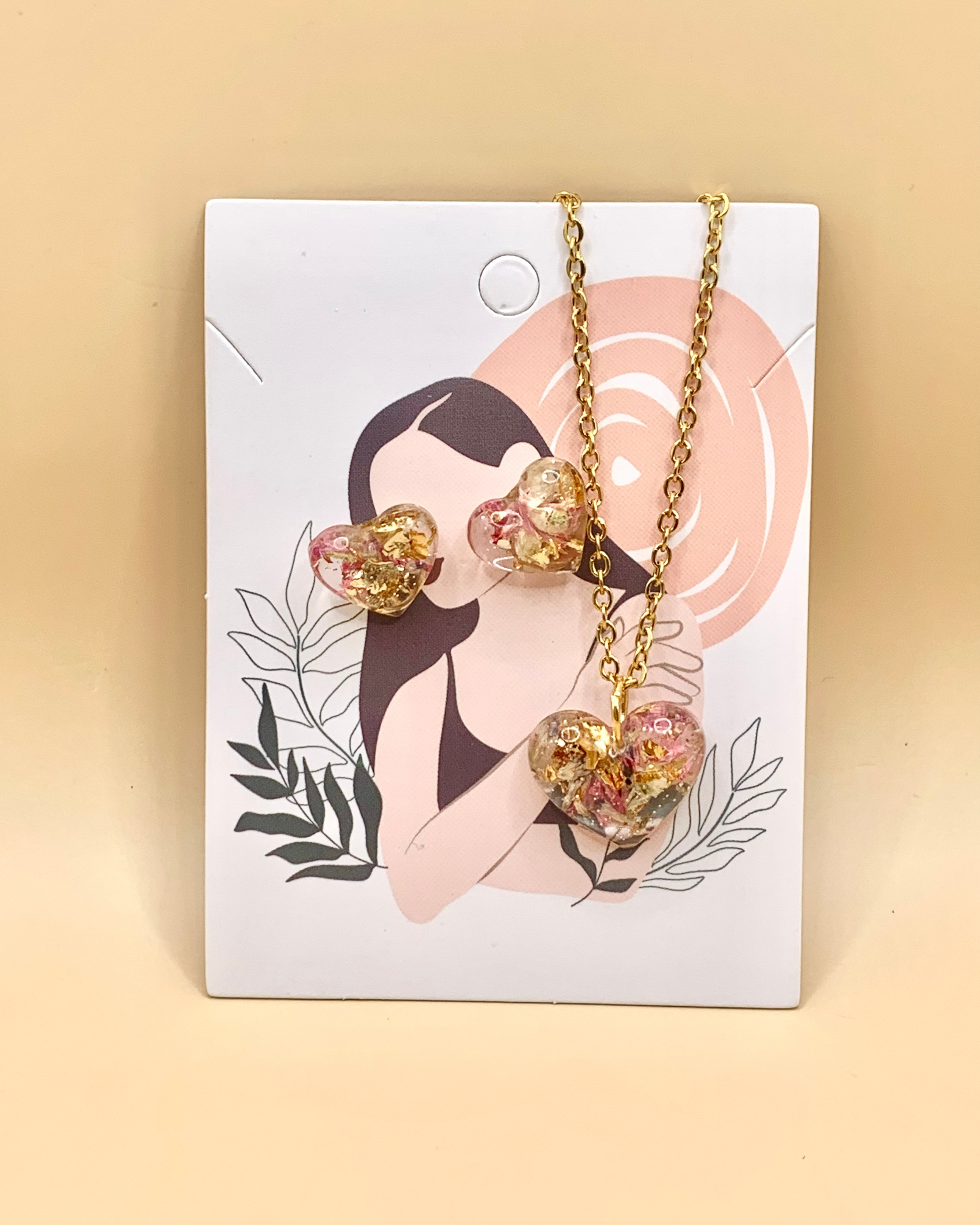 Juego de joyería de resina con flor