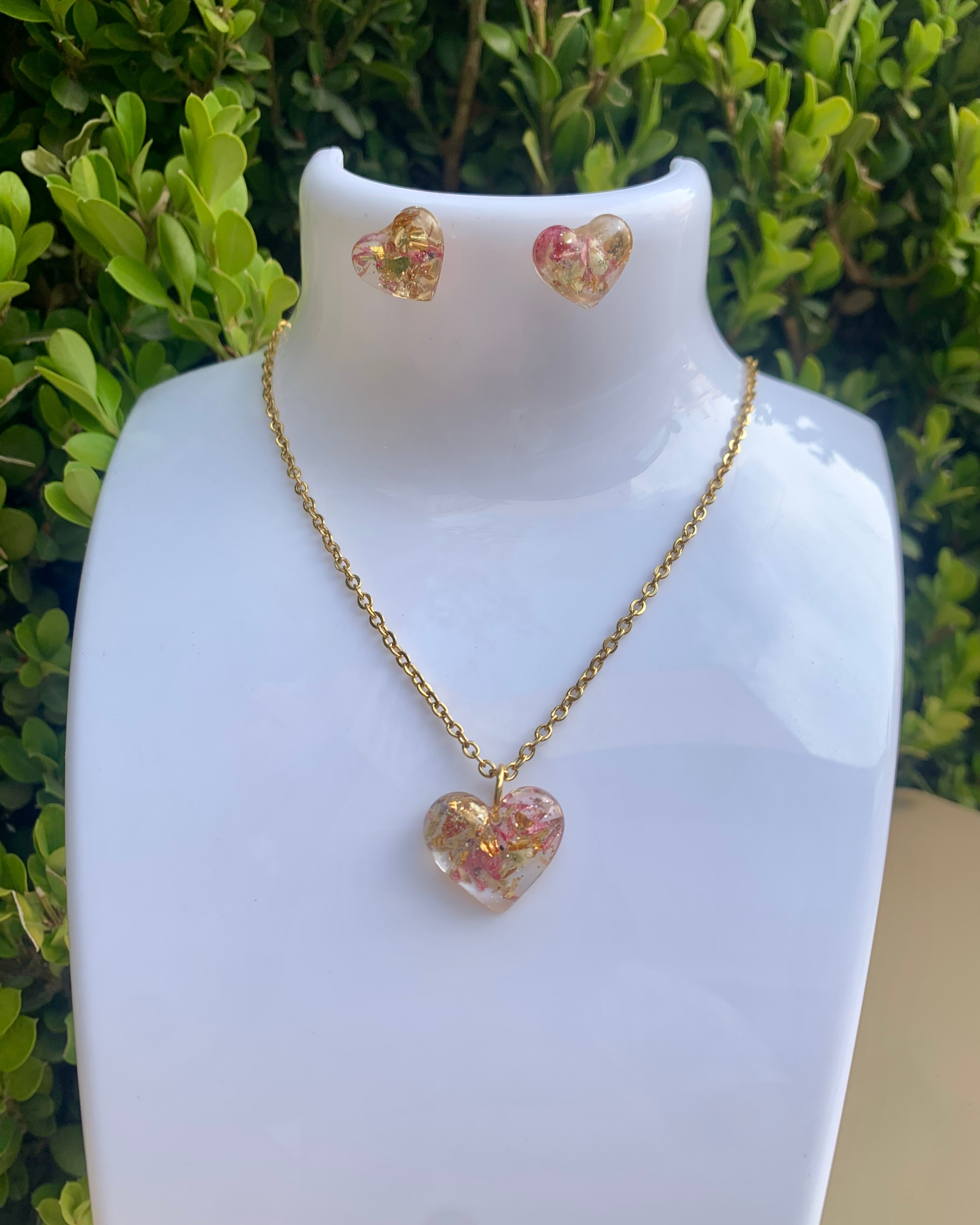 Juego de joyería de resina con flor