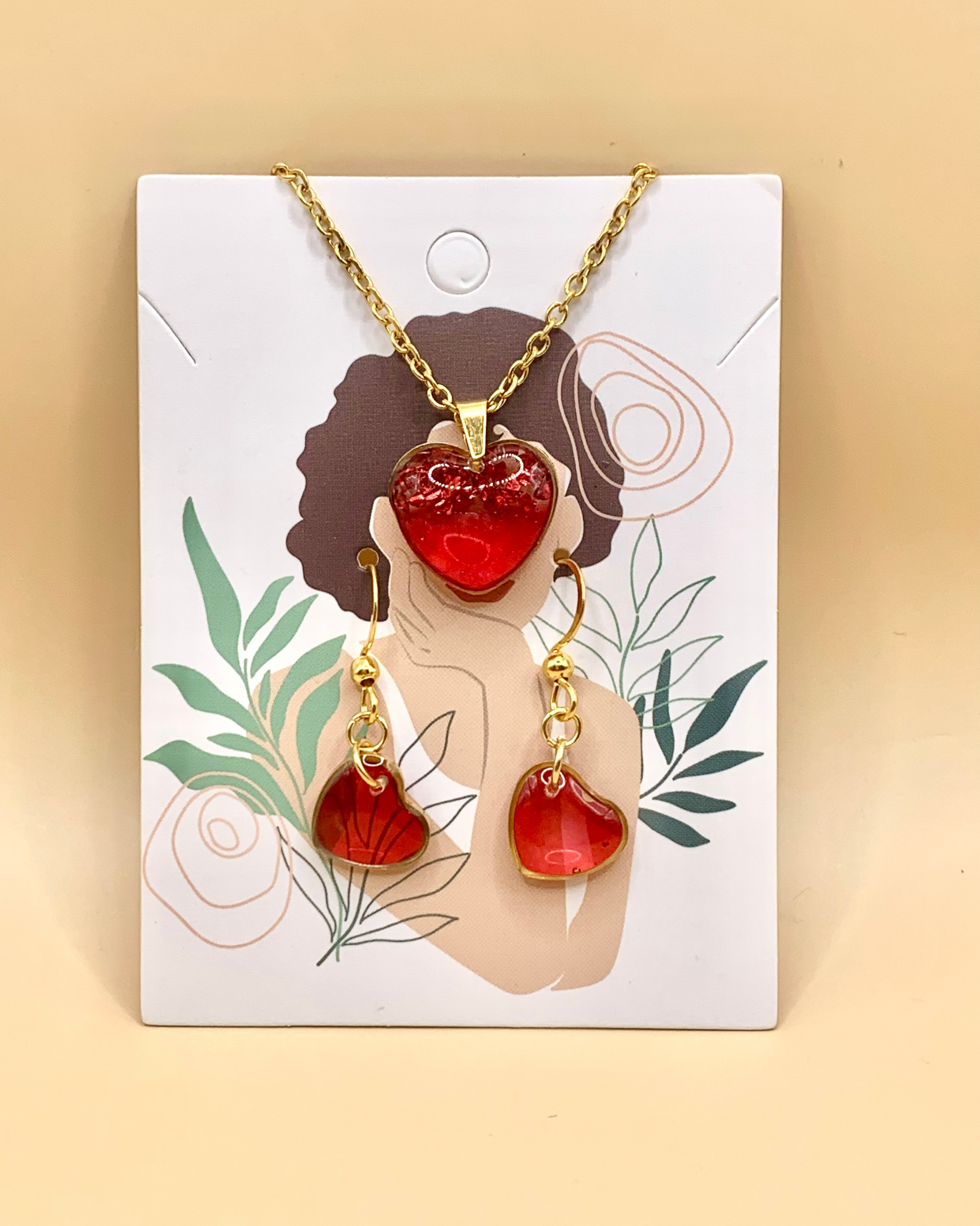 Conjunto de joyería de corazón rojo