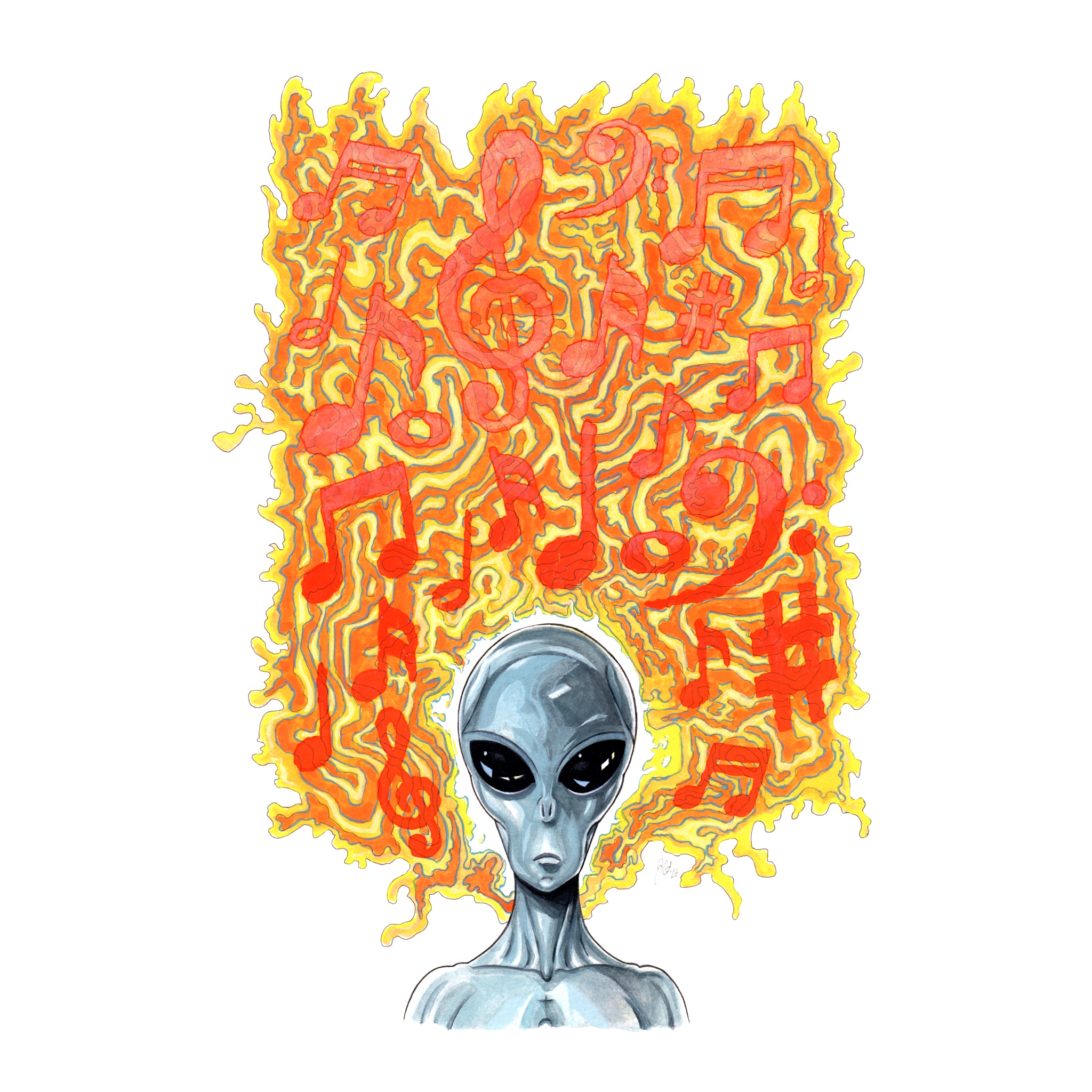 Alien Tunes Print (Yellow & Red) (11”x17”)