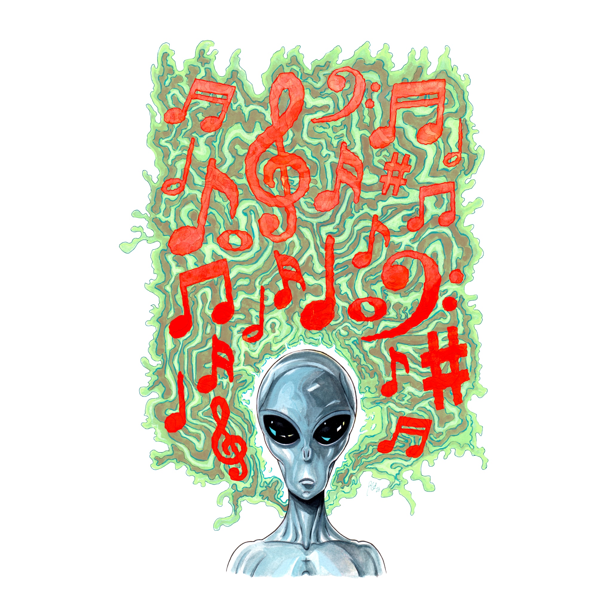 Alien Tunes Print (Green & Red Variant) (11”x17”)