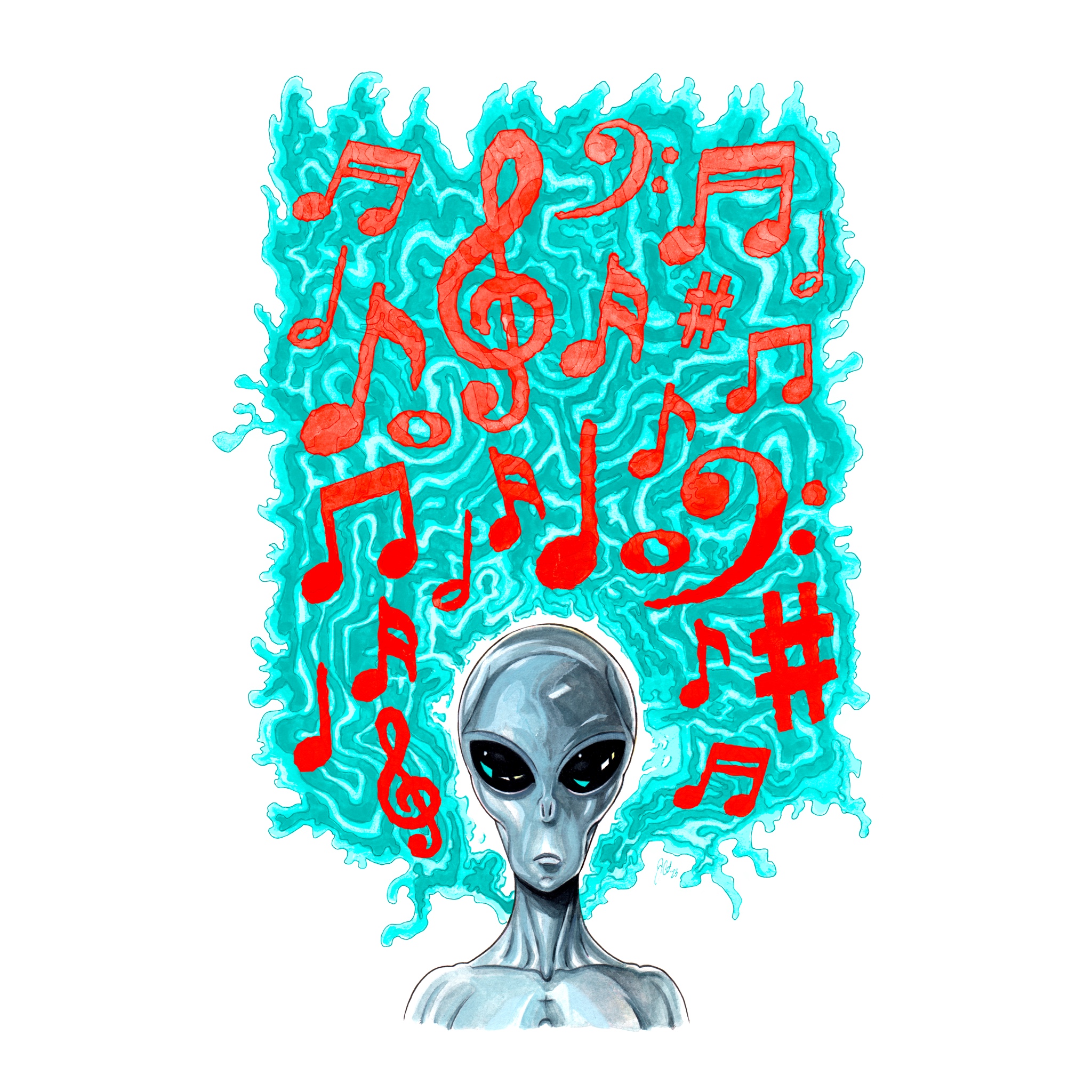Alien Tunes Print (Blue & Red Variant) (11”x17”)