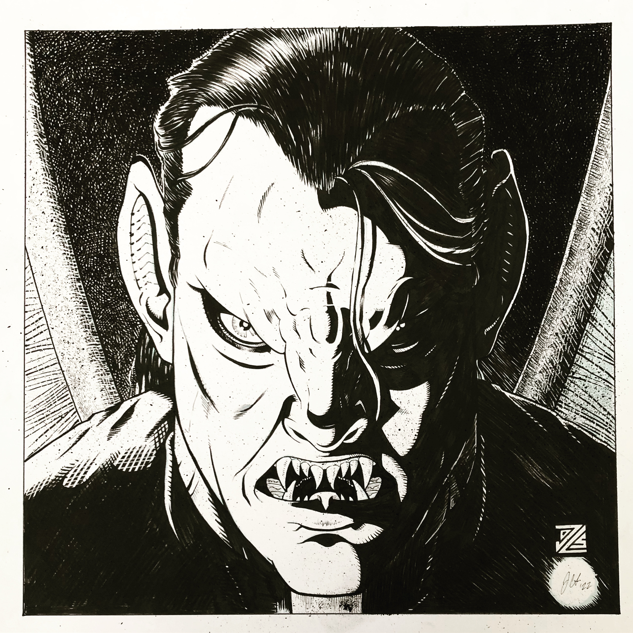 Vampire Bat Drawing Original Art (8” x 8”)
